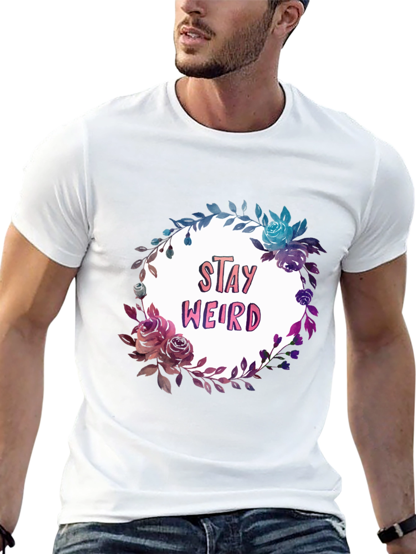 Stay Weird Floral Graphic Black T-Shirt