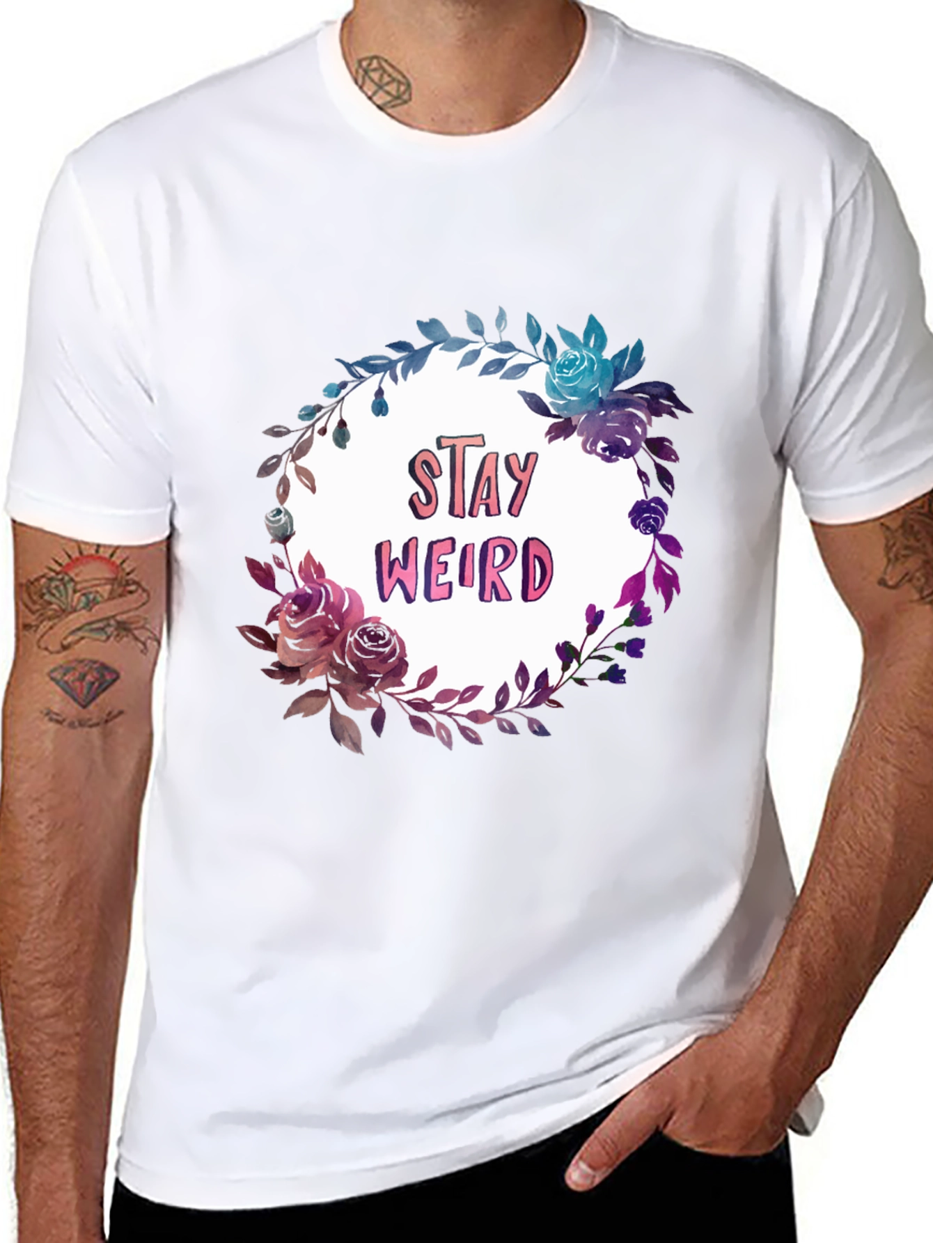 Stay Weird Floral Graphic Black T-Shirt