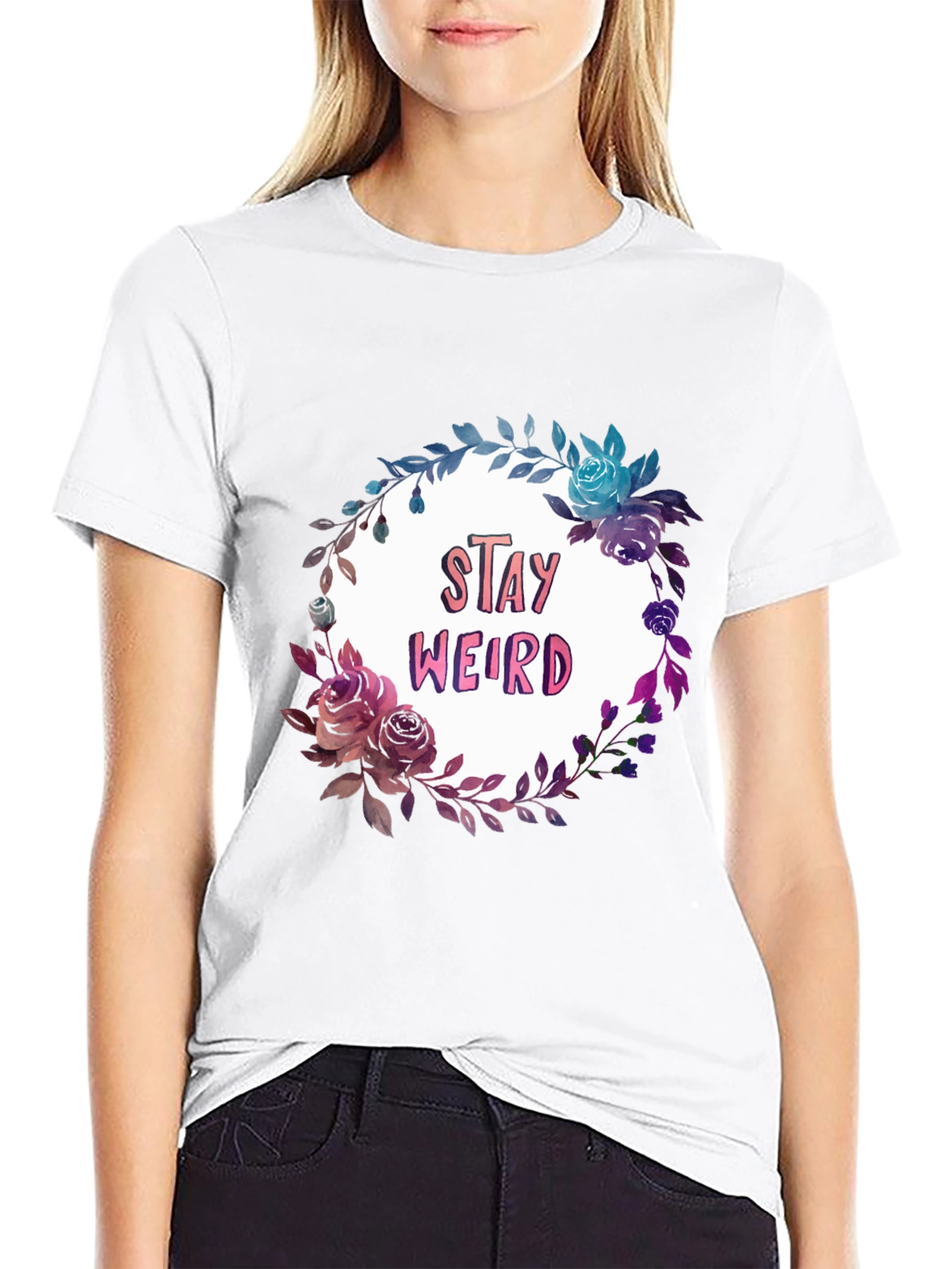 Stay Weird Floral Graphic Black T-Shirt