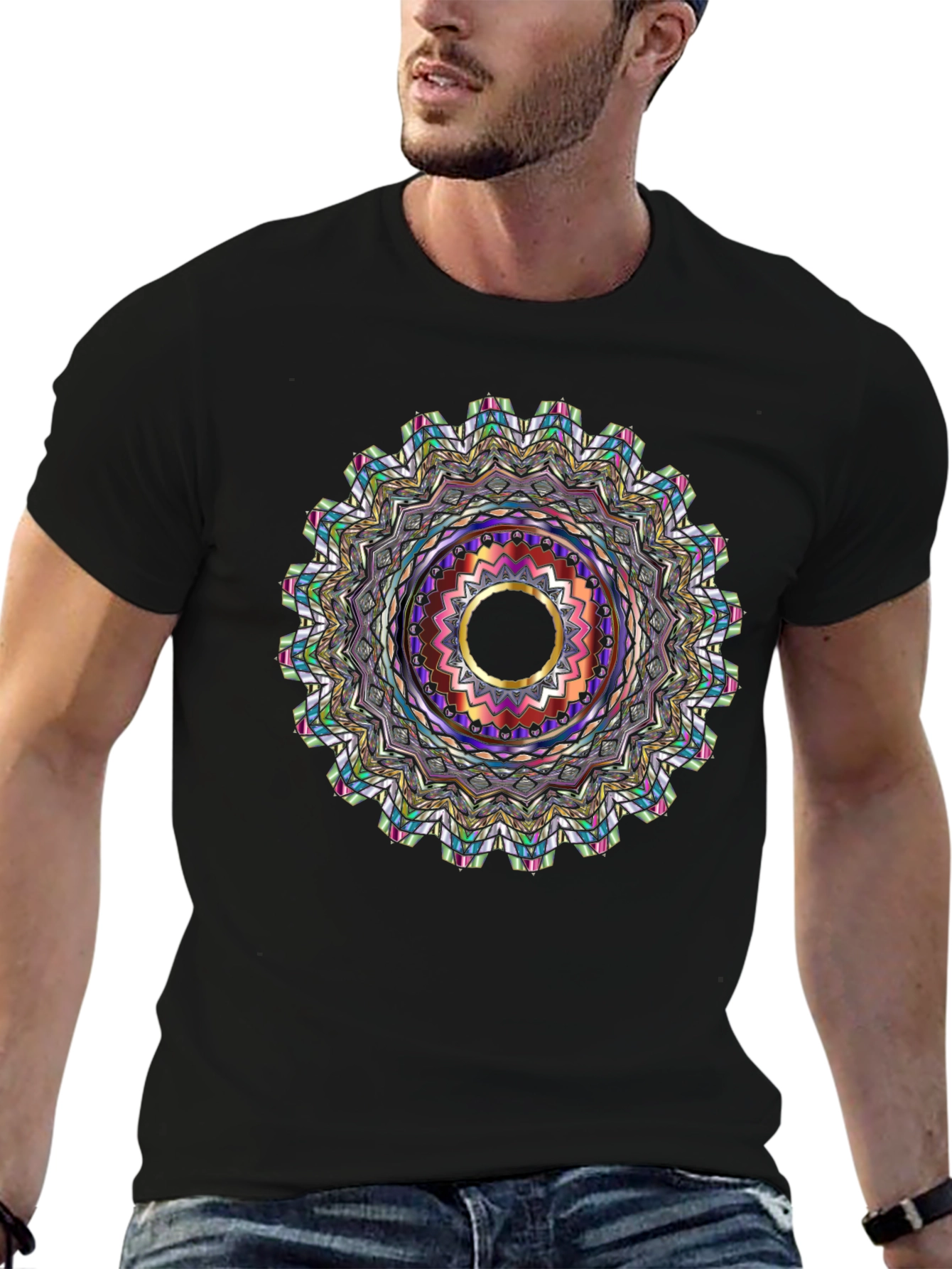 Black Tee with Mandala Graphic
