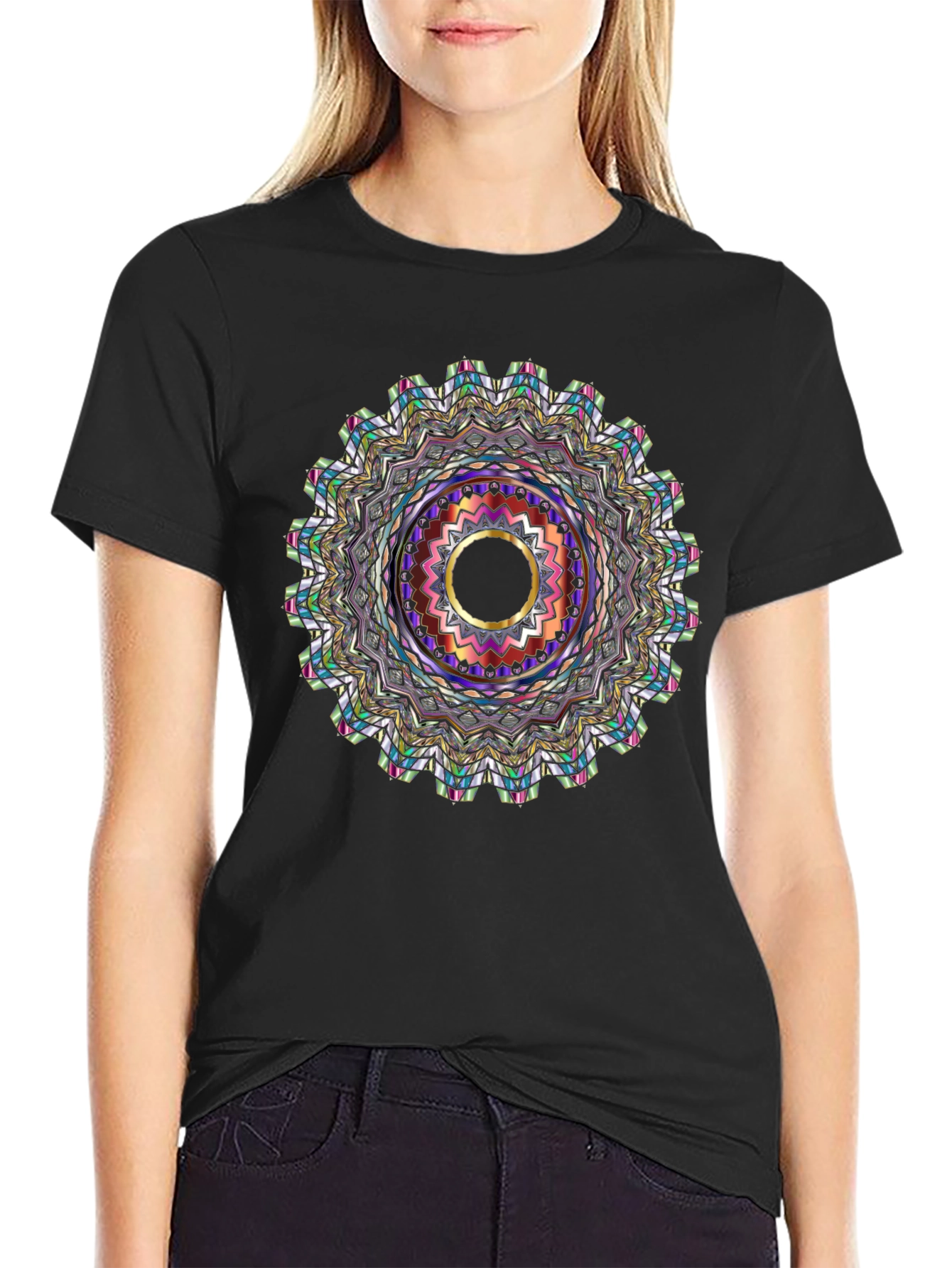 Black Tee with Mandala Graphic