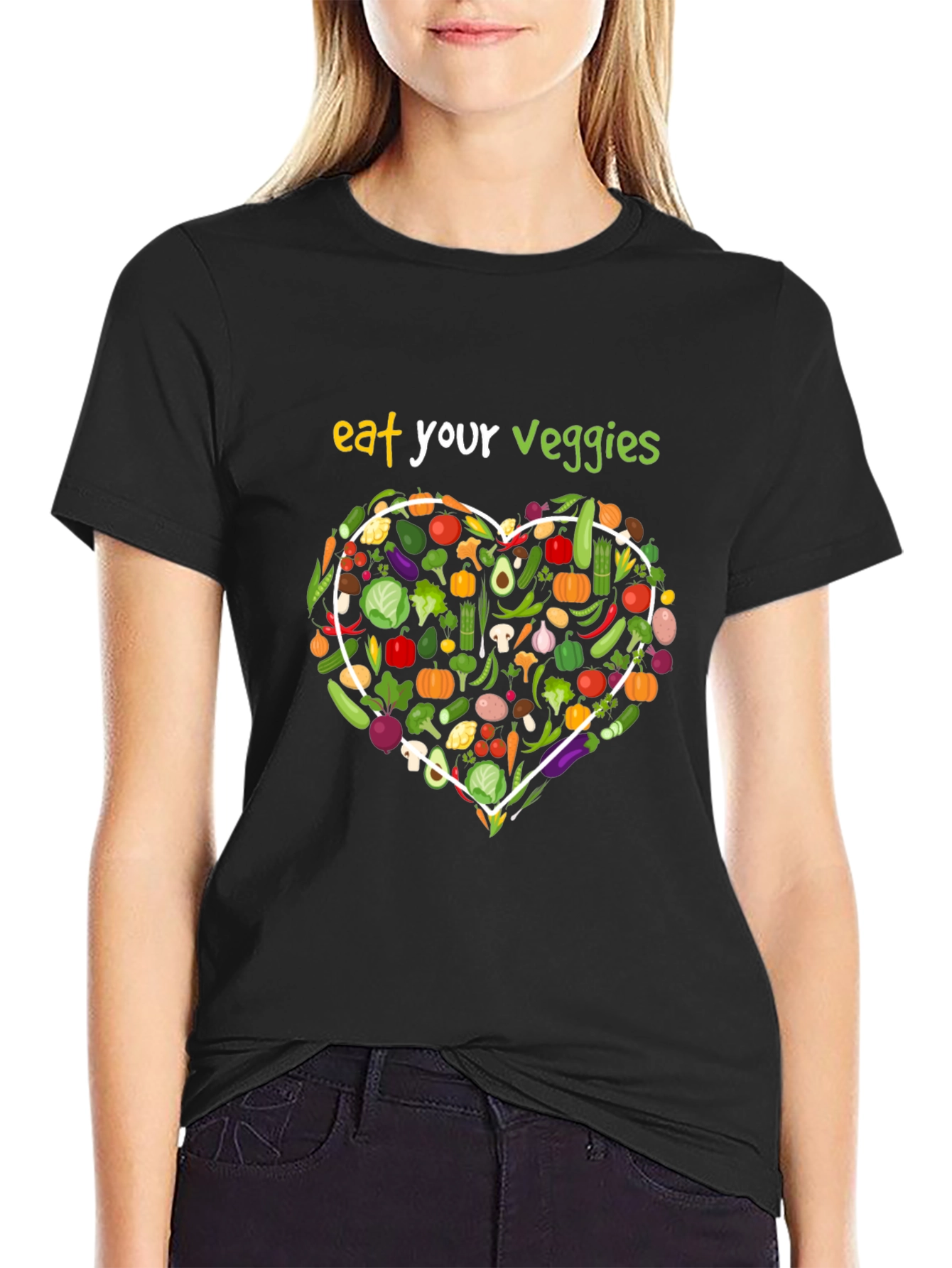 Eat Your Veggies Black Graphic T-Shirt