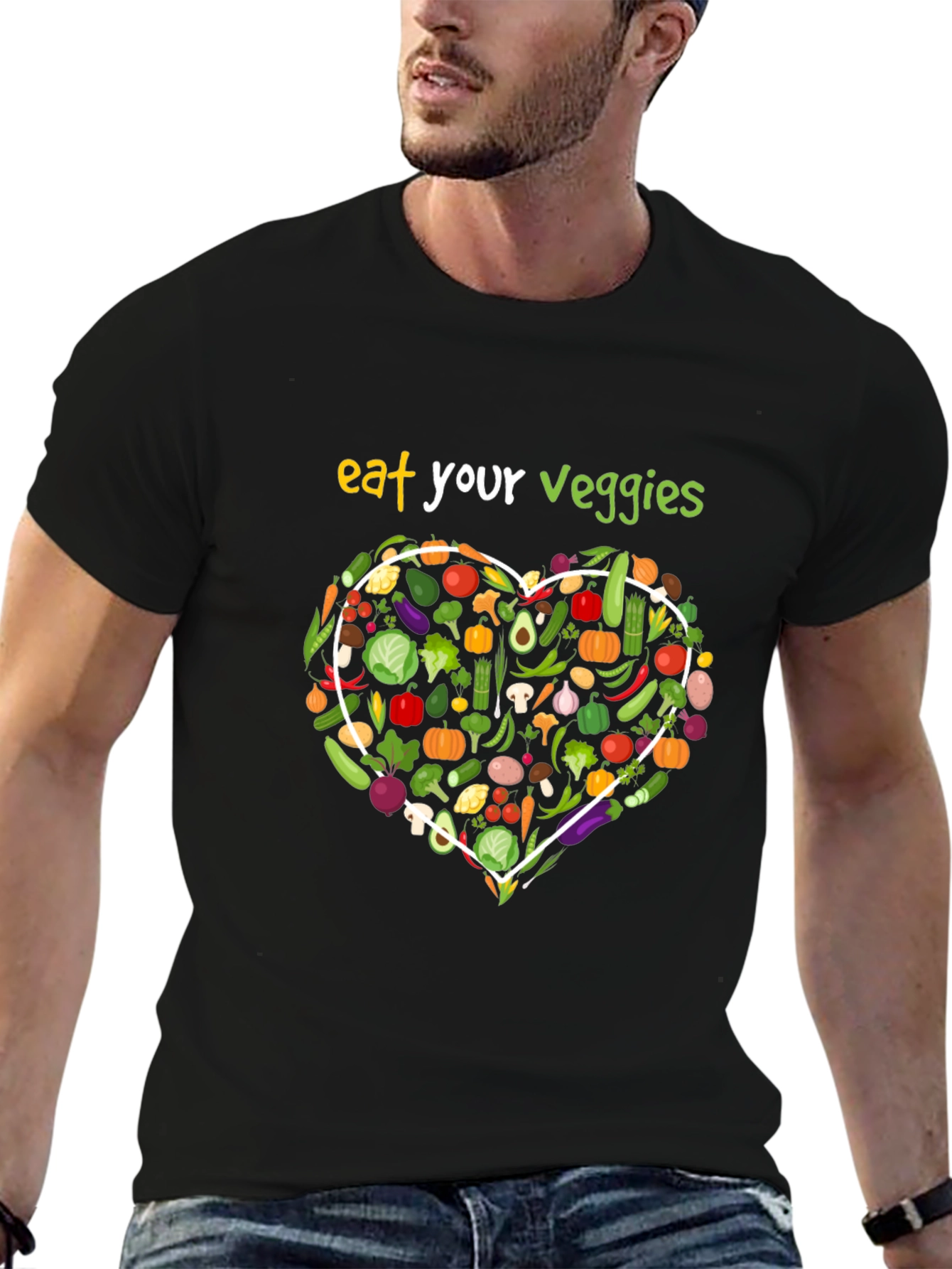 Eat Your Veggies Black Graphic T-Shirt