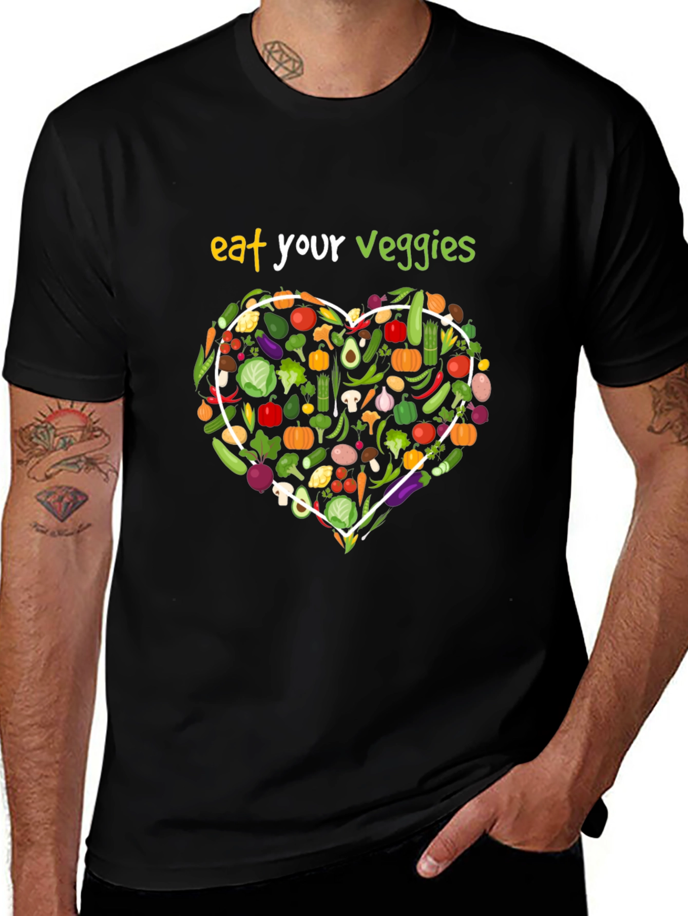 Eat Your Veggies Black Graphic T-Shirt