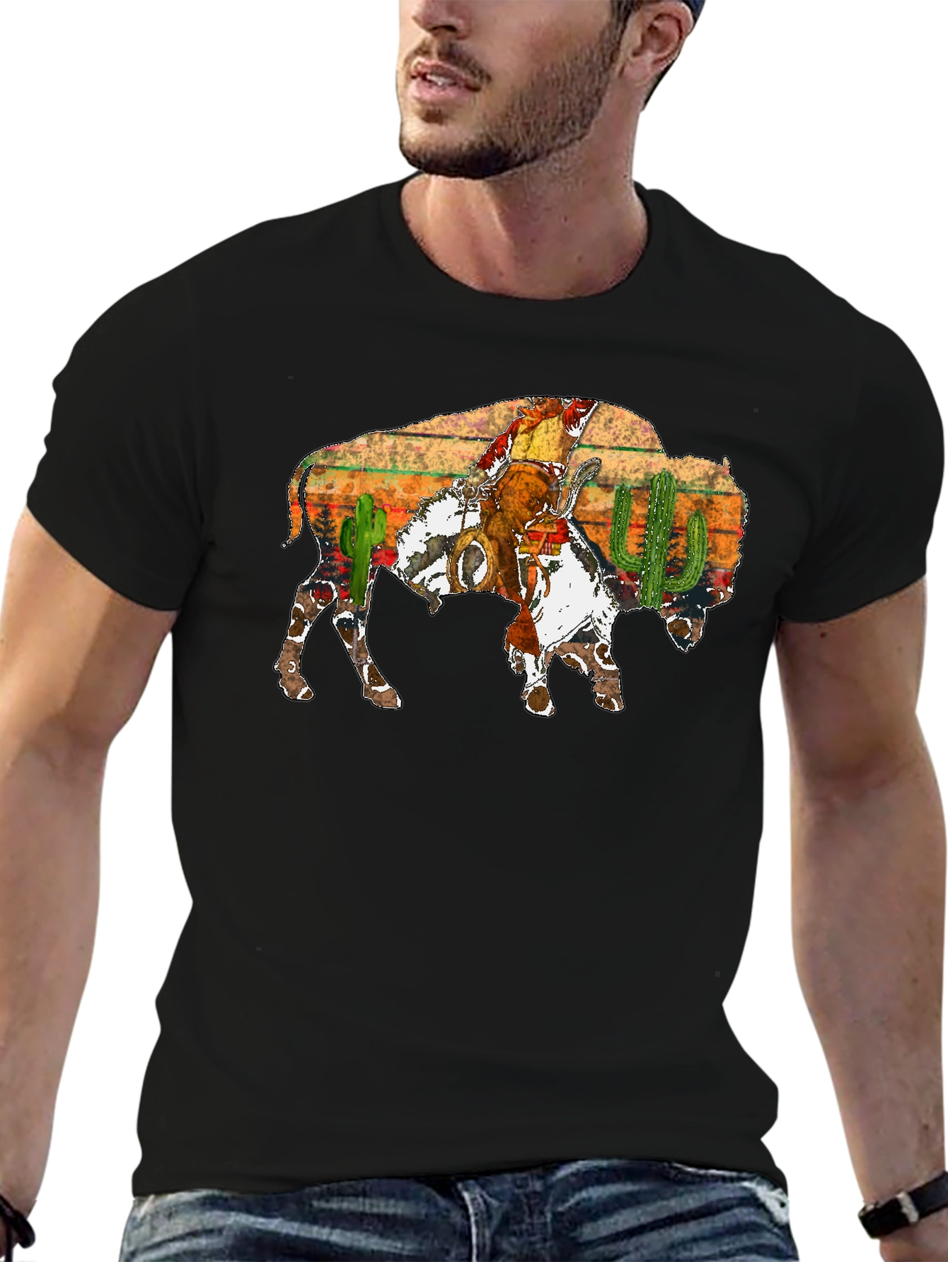 Buffalo Cowboy Graphic Tee - Western Style Shirt