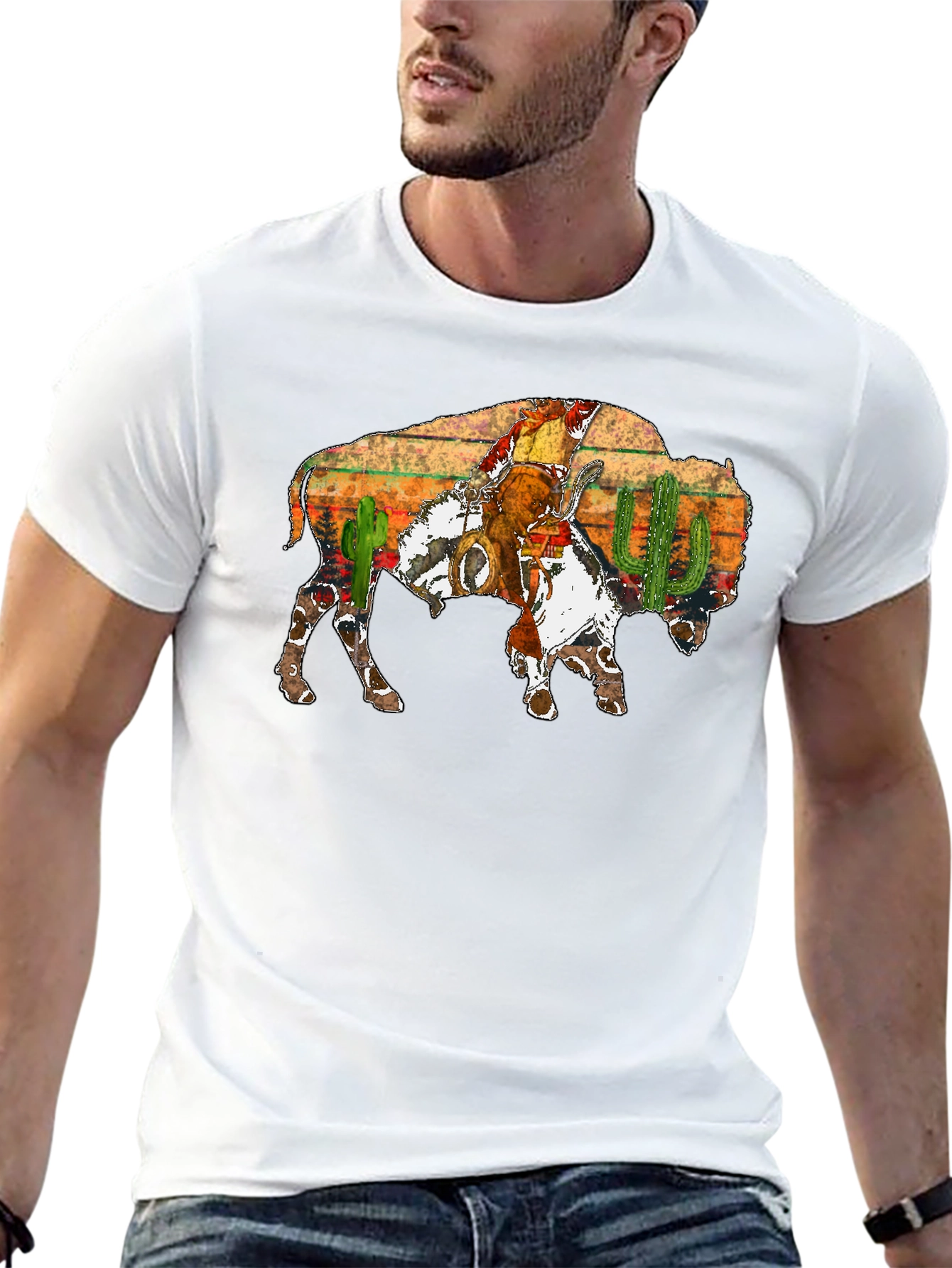 Buffalo Cowboy Graphic Tee - Western Style Shirt