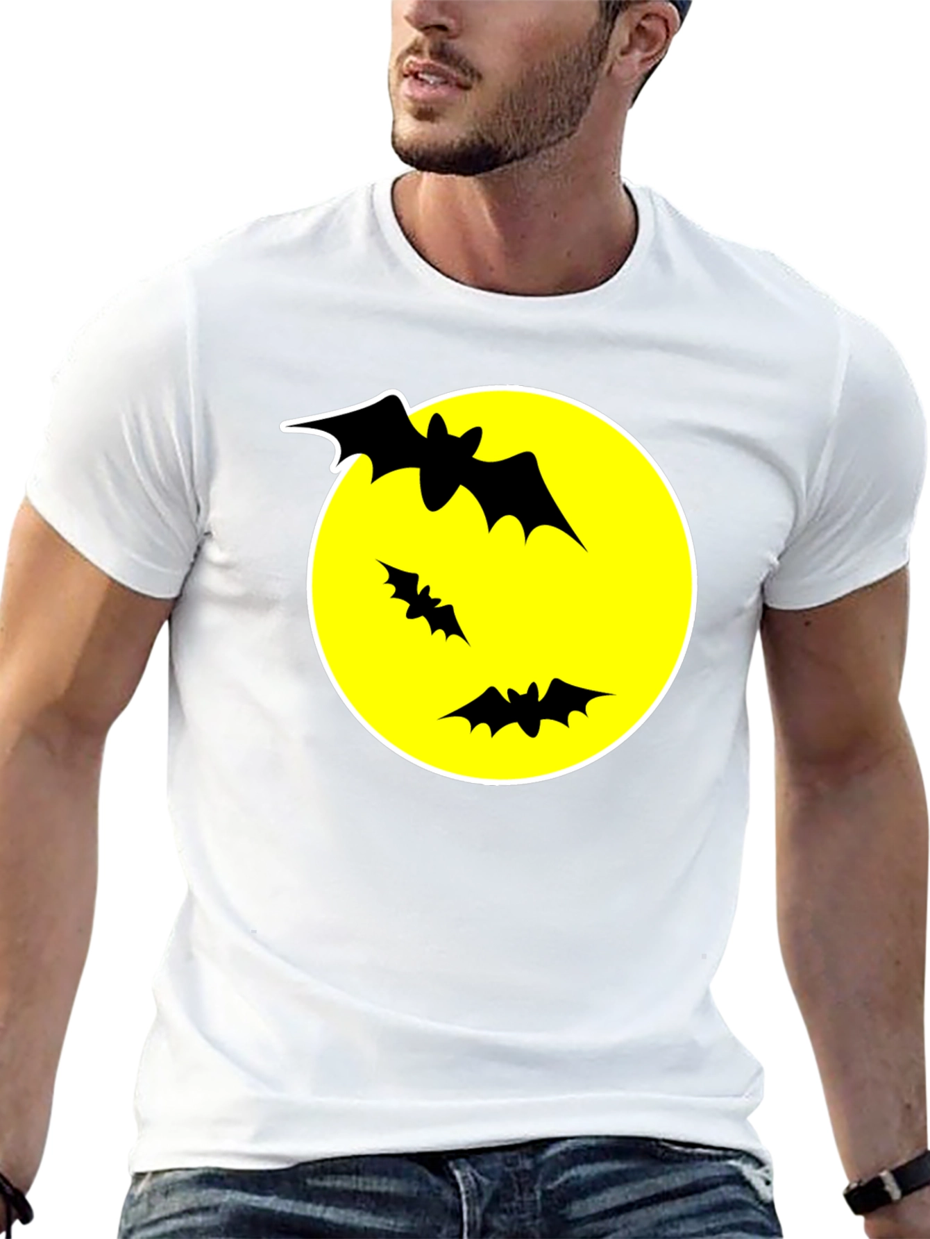 Bats and Moon Graphic T-Shirt - Black