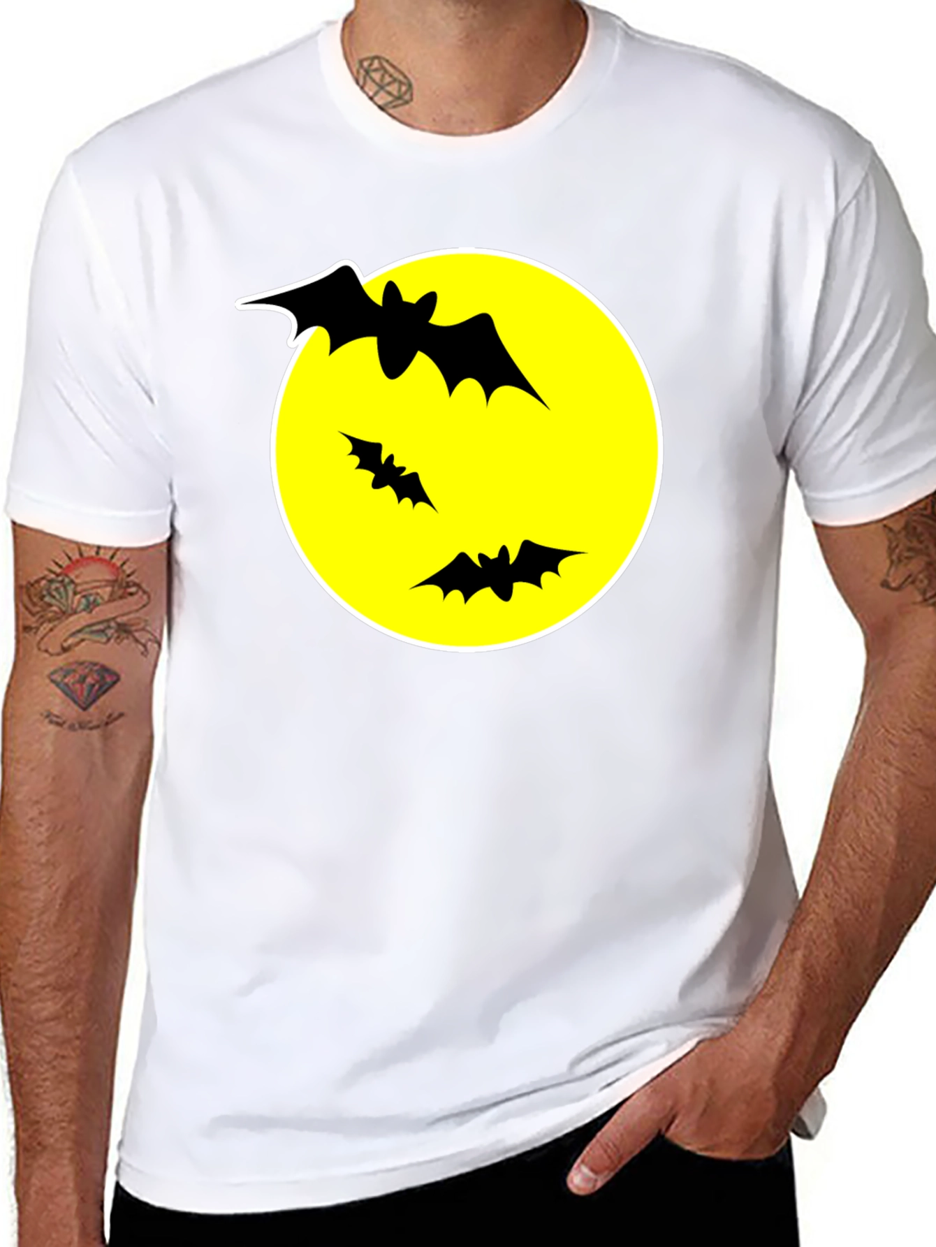 Bats and Moon Graphic T-Shirt - Black