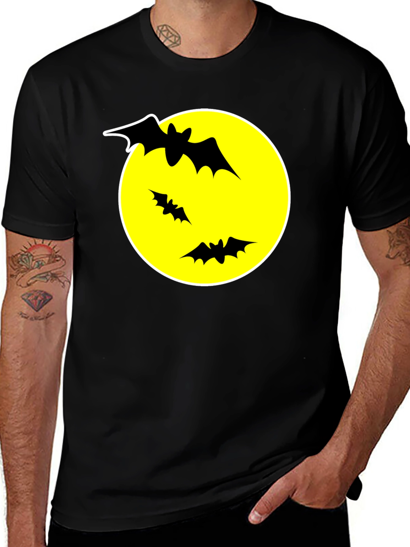 Bats and Moon Graphic T-Shirt - Black
