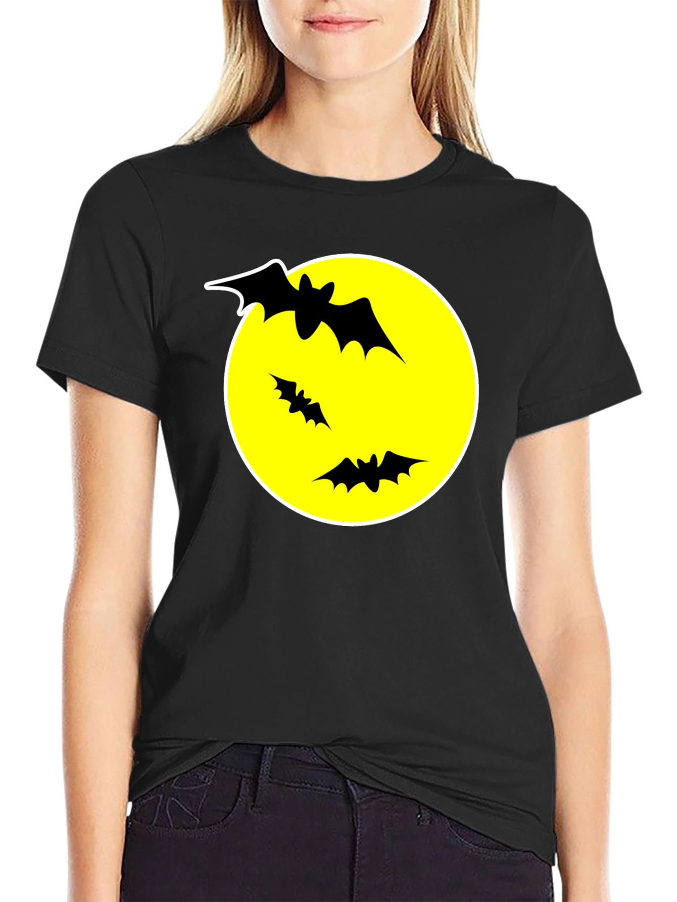 Bats and Moon Graphic T-Shirt - Black