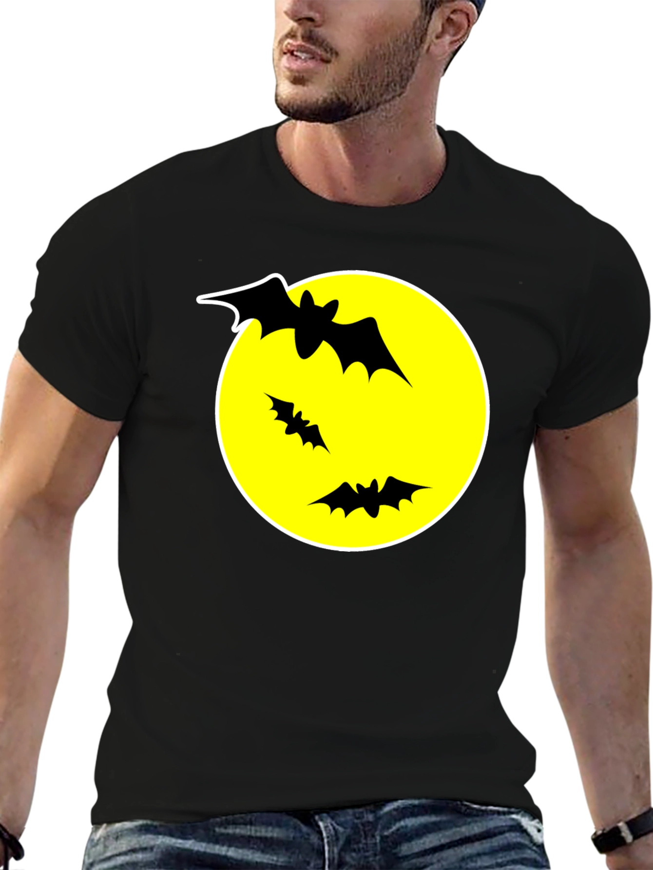 Bats and Moon Graphic T-Shirt - Black