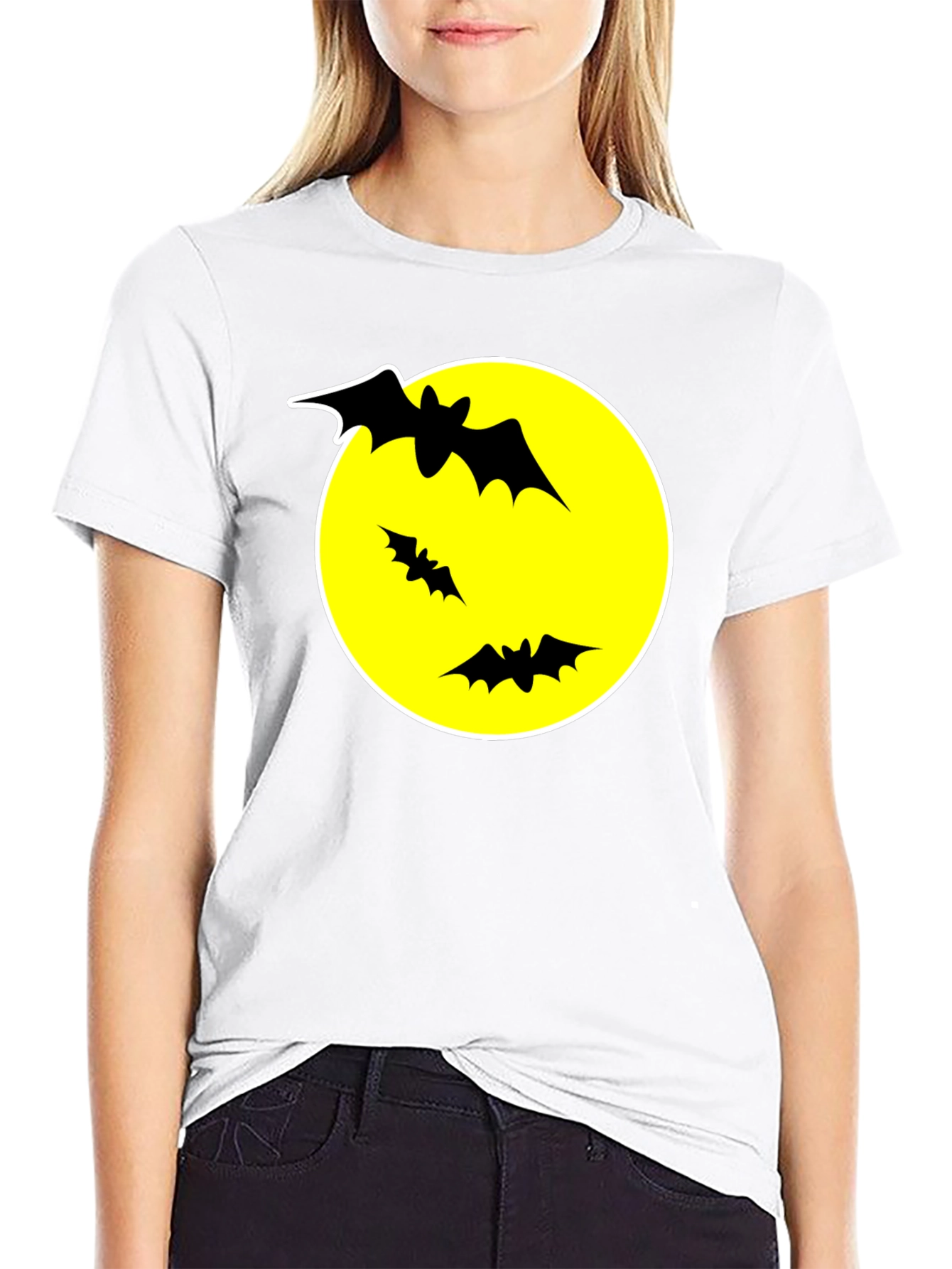 Bats and Moon Graphic T-Shirt - Black