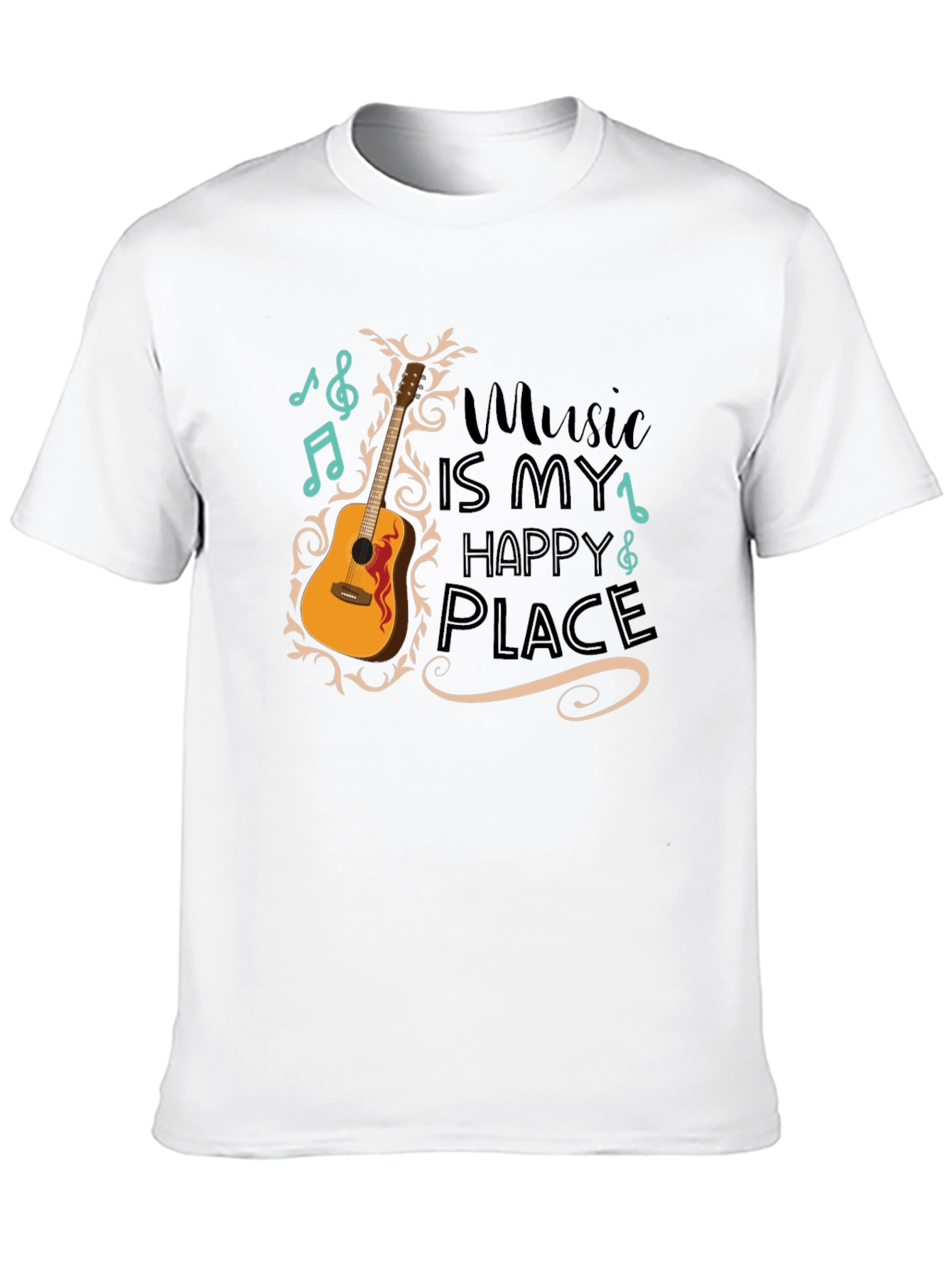 Music Is My Happy Place Guitar Graphic T-Shirt