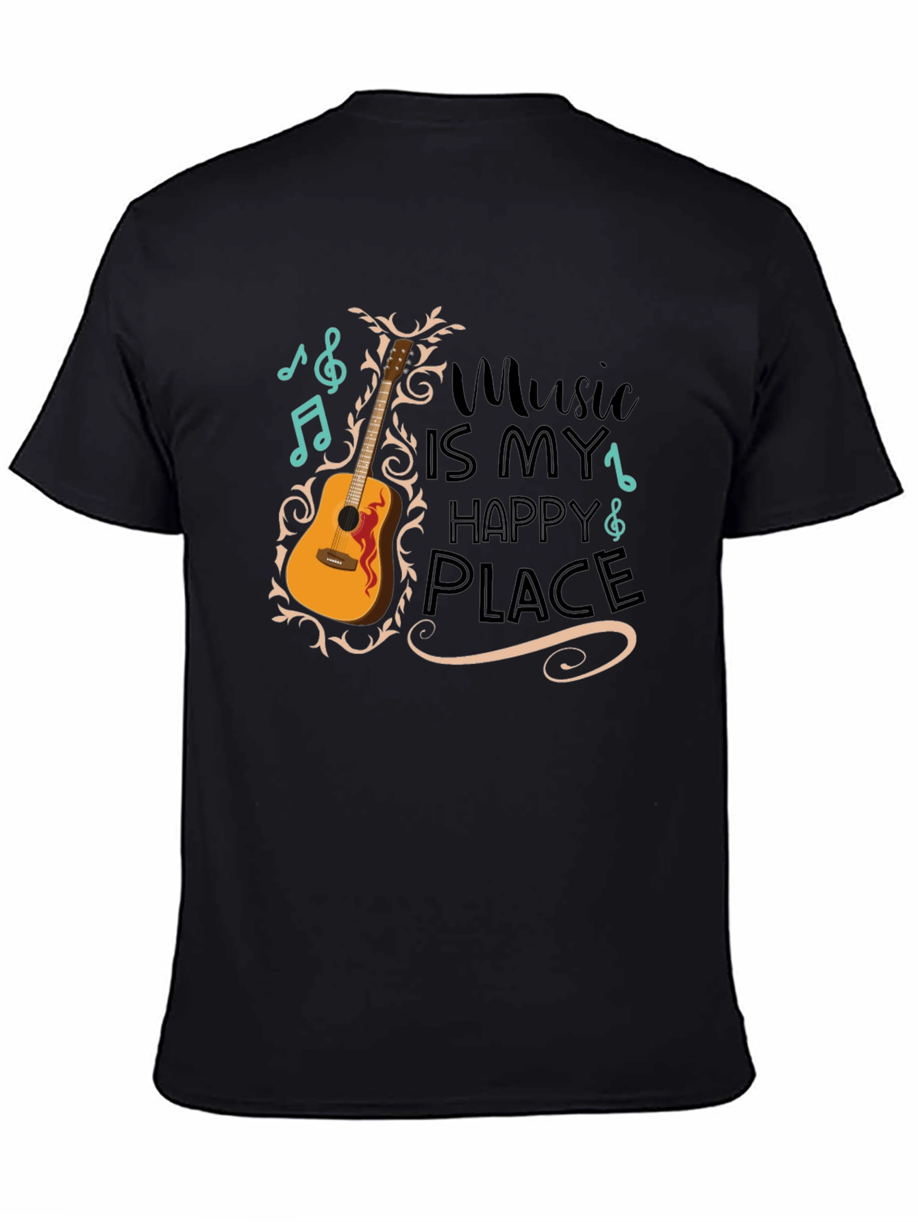 Music Is My Happy Place Guitar Graphic T-Shirt