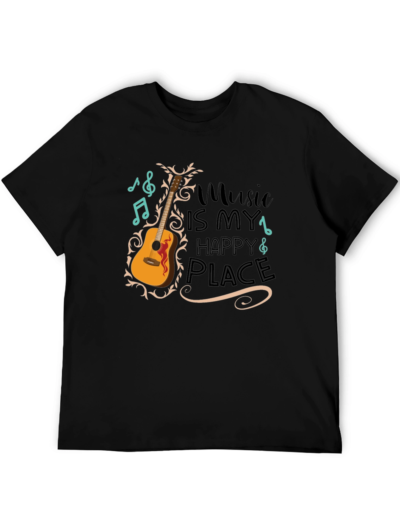 Music Is My Happy Place Guitar Graphic T-Shirt