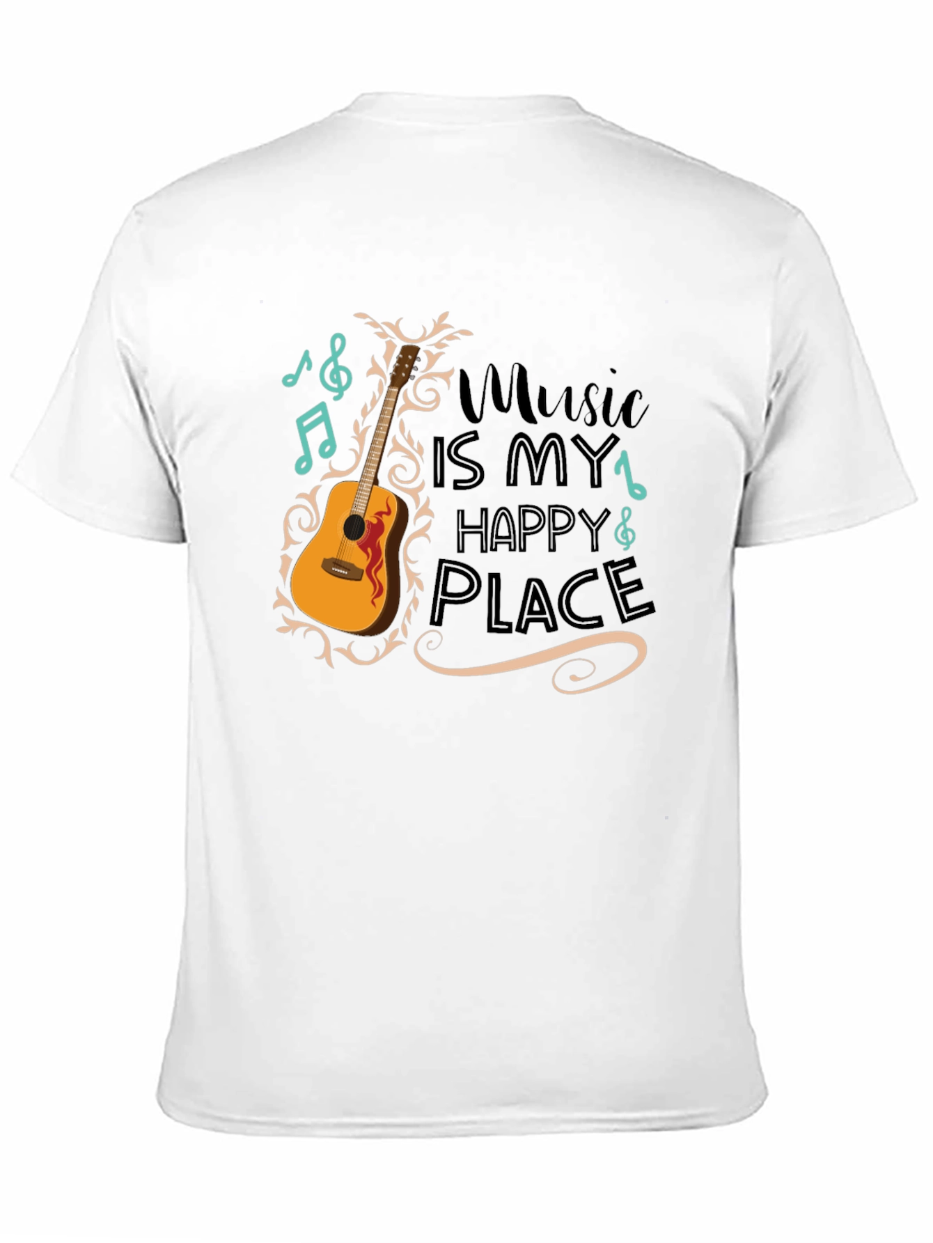 Music Is My Happy Place Guitar Graphic T-Shirt
