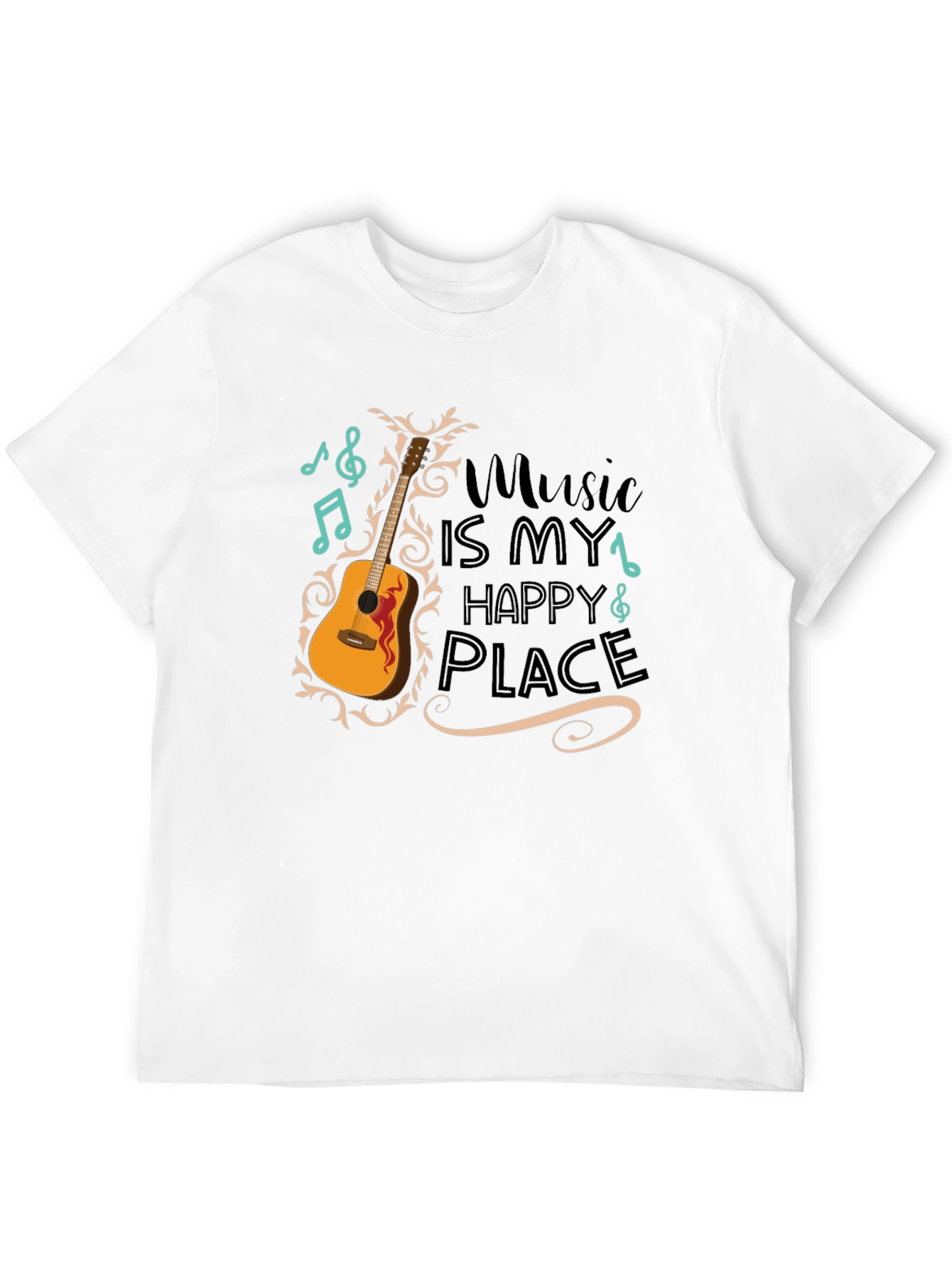 Music Is My Happy Place Guitar Graphic T-Shirt