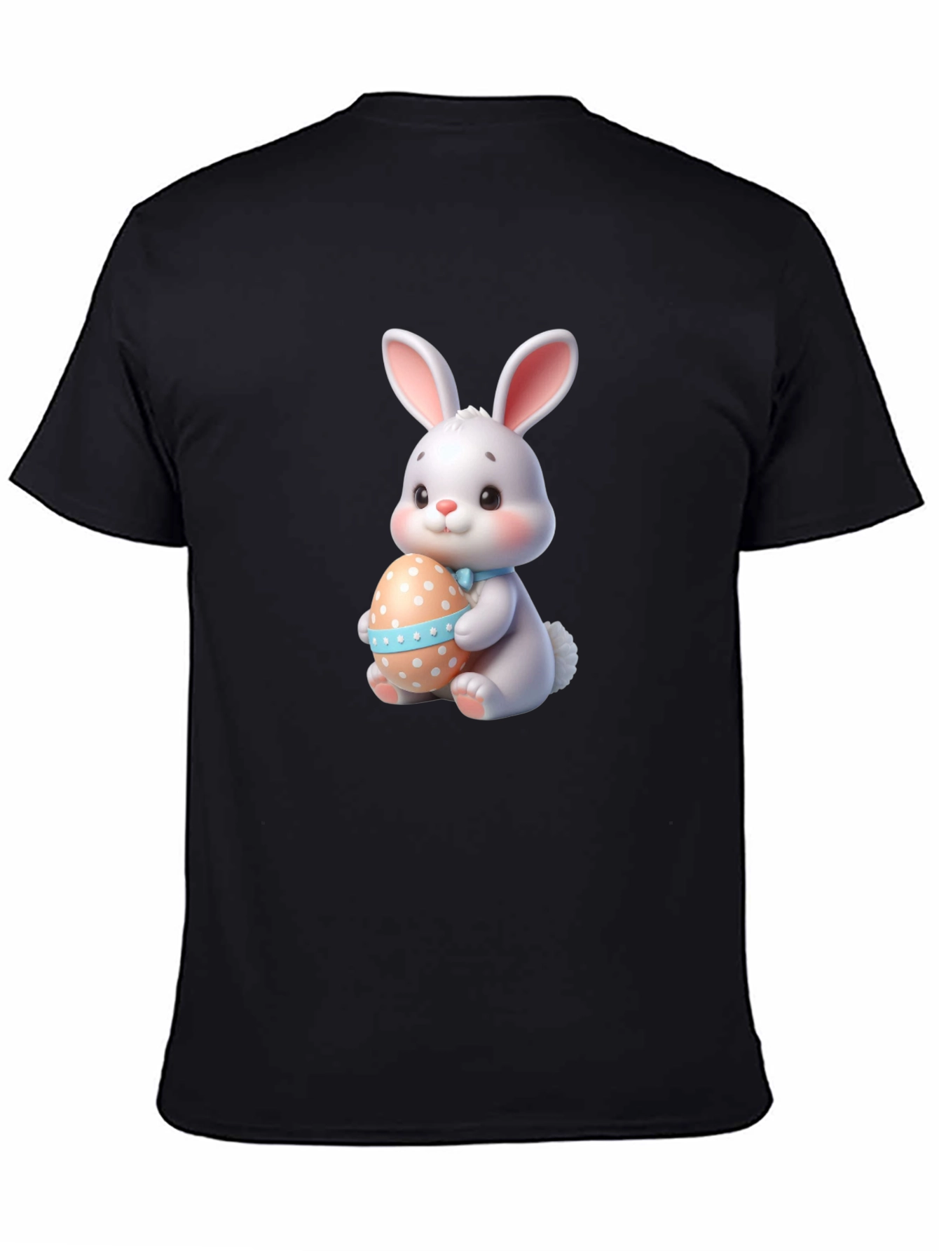 Cute Easter Bunny Holding Egg - Black T-Shirt