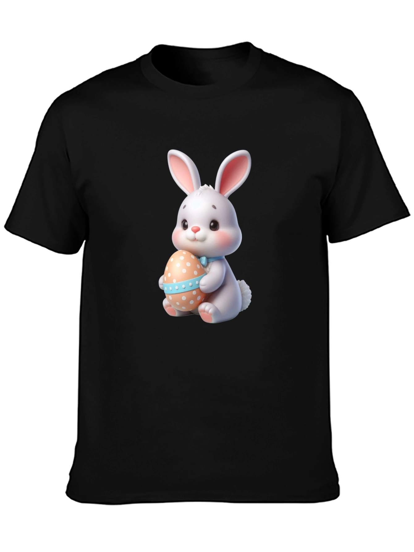 Cute Easter Bunny Holding Egg - Black T-Shirt