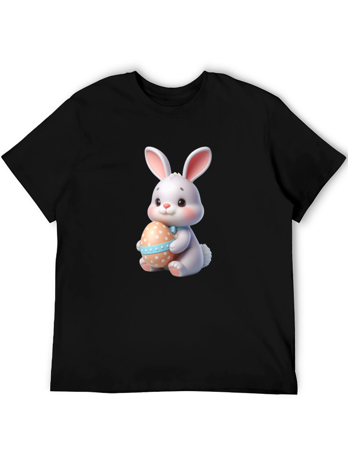 Cute Easter Bunny Holding Egg - Black T-Shirt