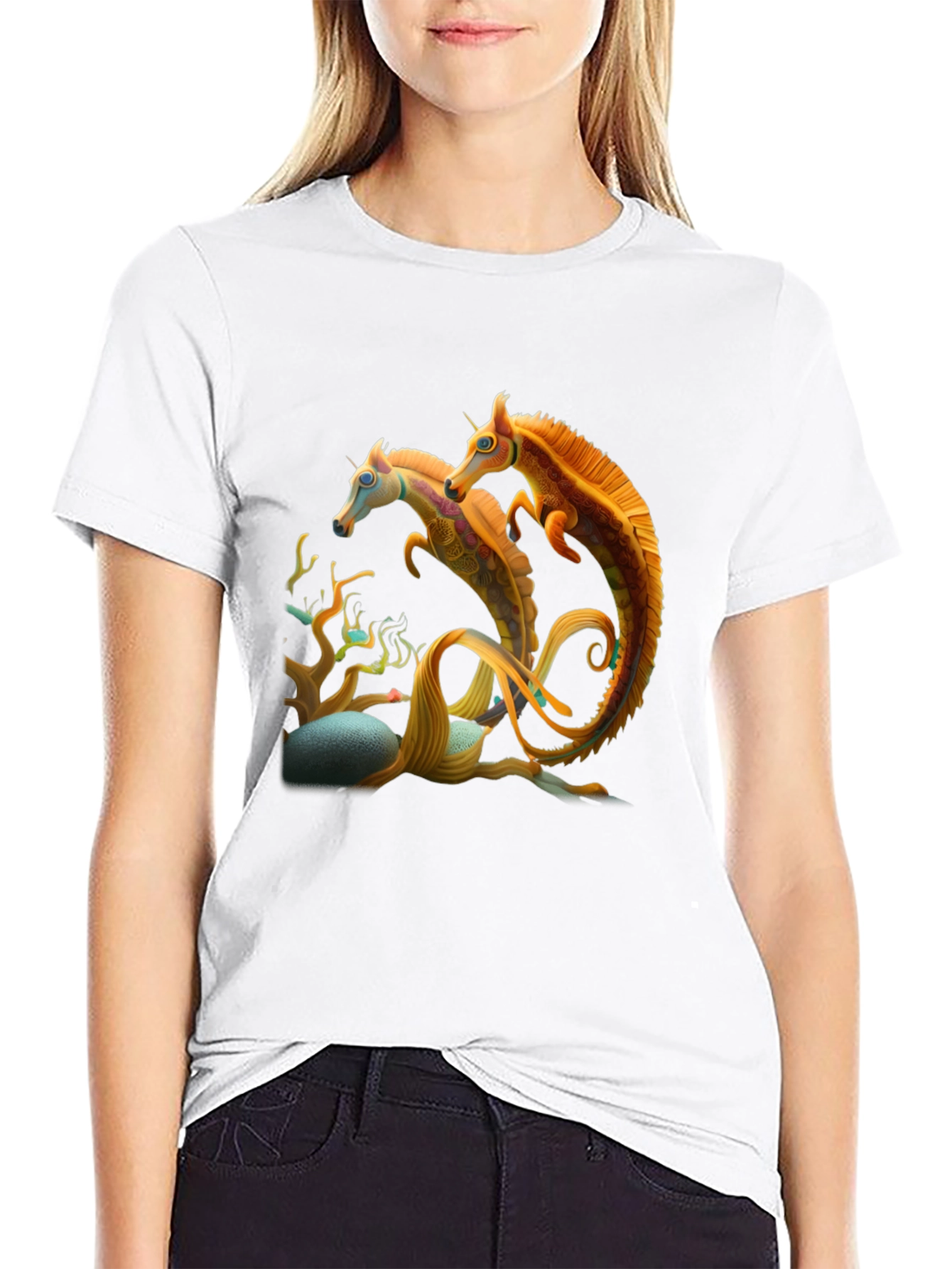 Fantasy Seahorse Graphic Tee - Mens Black T-Shirt