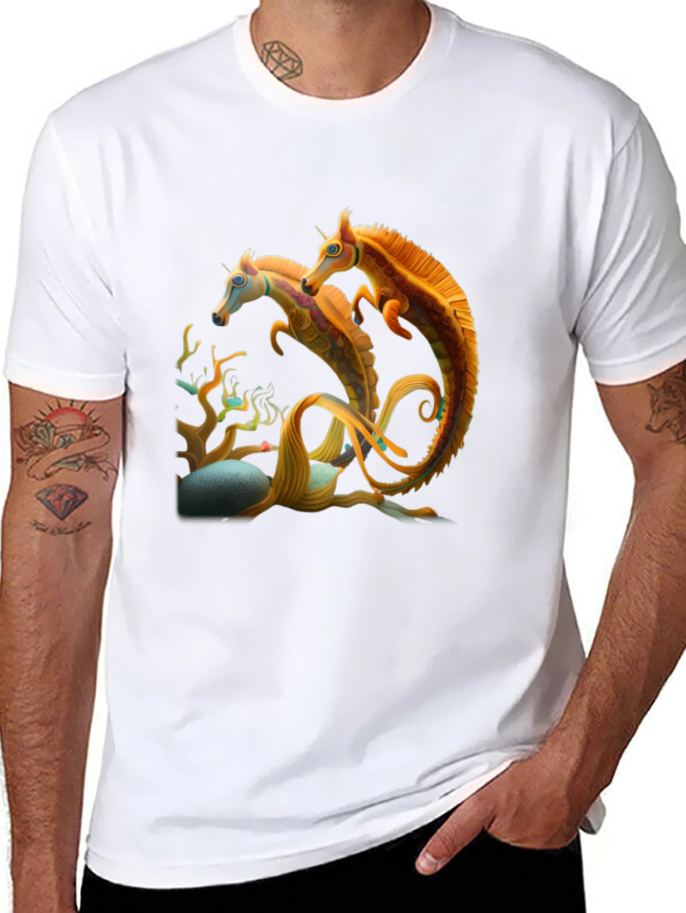 Fantasy Seahorse Graphic Tee - Mens Black T-Shirt