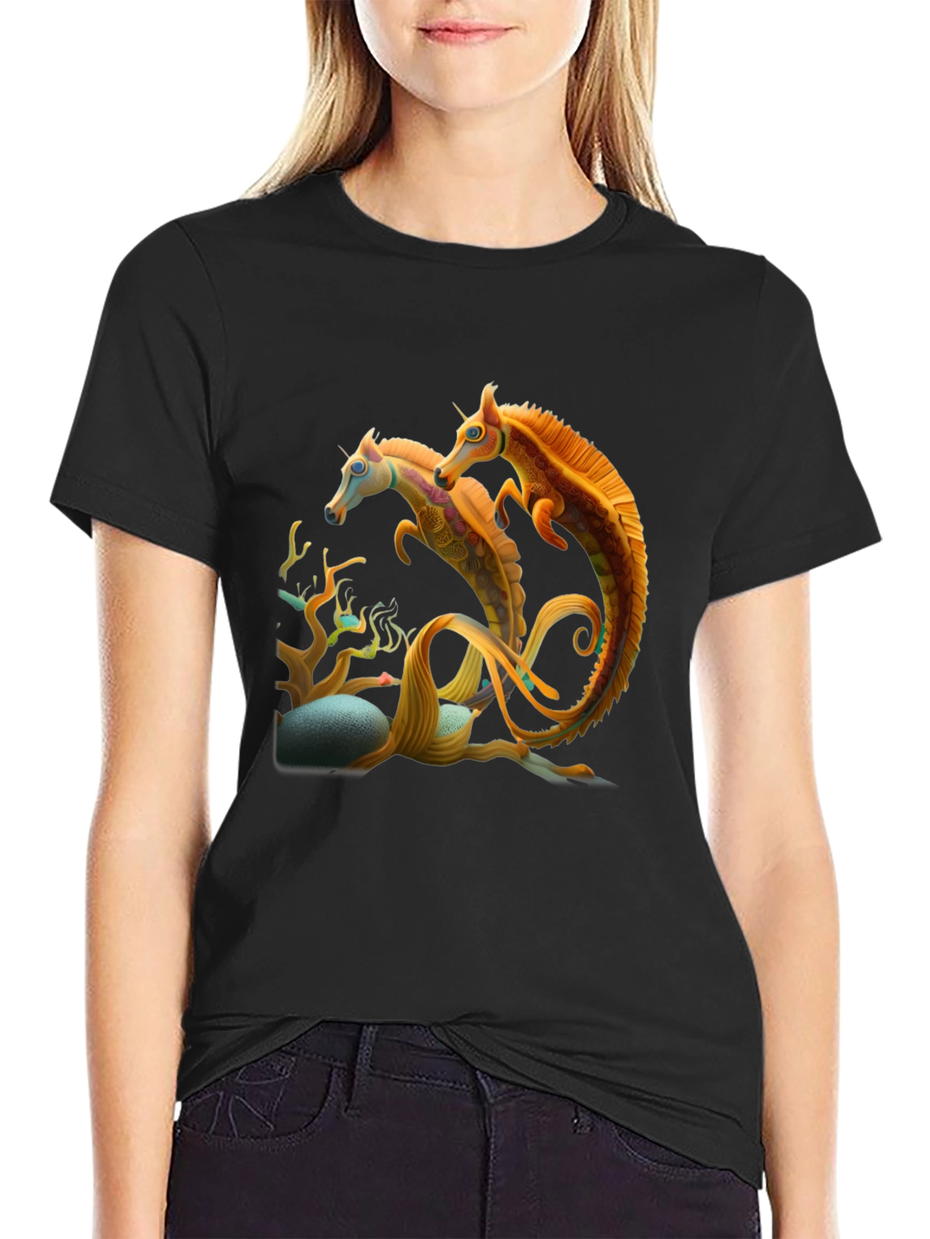 Fantasy Seahorse Graphic Tee - Mens Black T-Shirt