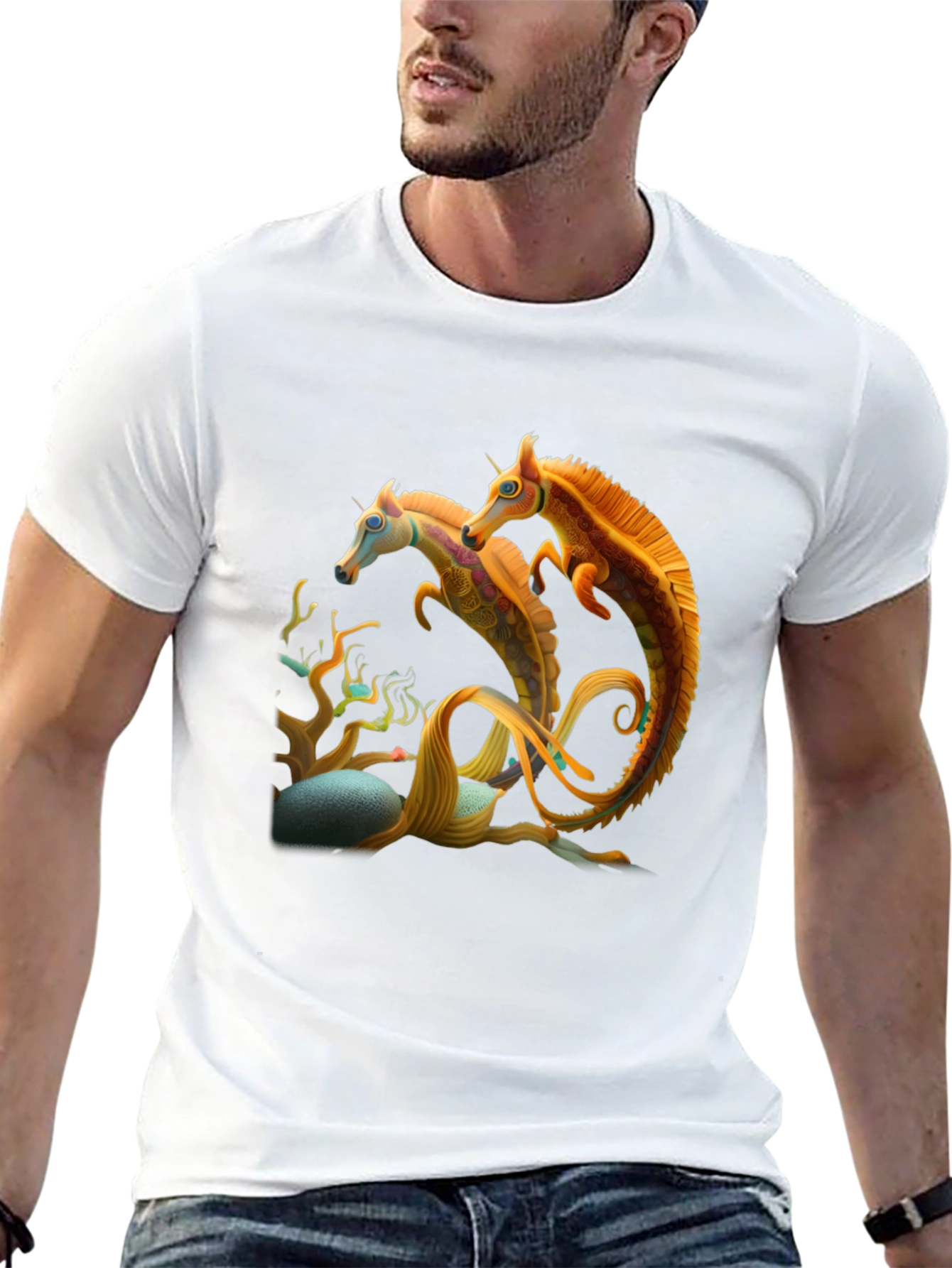 Fantasy Seahorse Graphic Tee - Mens Black T-Shirt