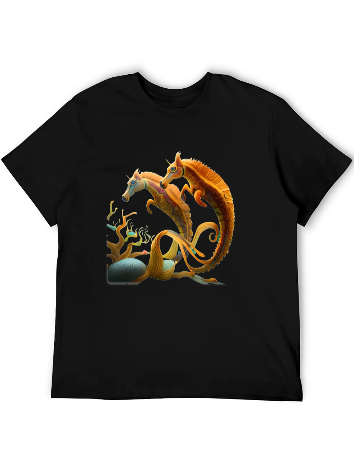 Fantasy Seahorse Graphic Tee - Mens Black T-Shirt