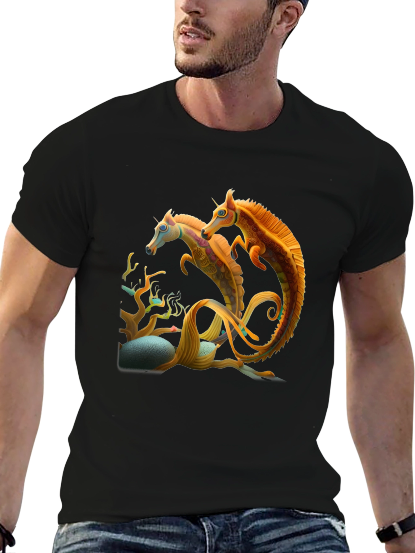 Fantasy Seahorse Graphic Tee - Mens Black T-Shirt