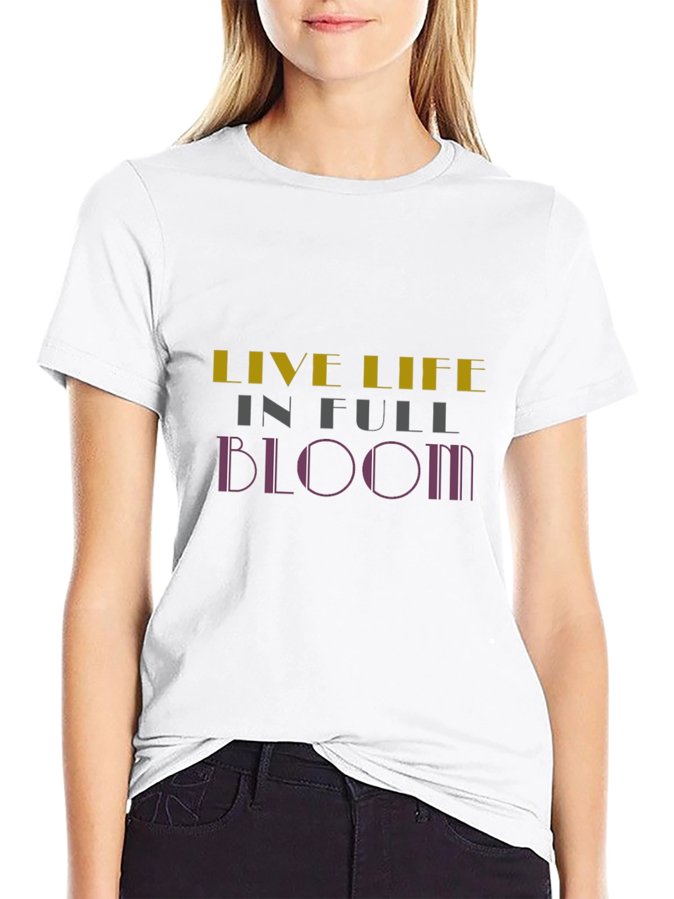 Live Life in Full Bloom Black Graphic T-Shirt