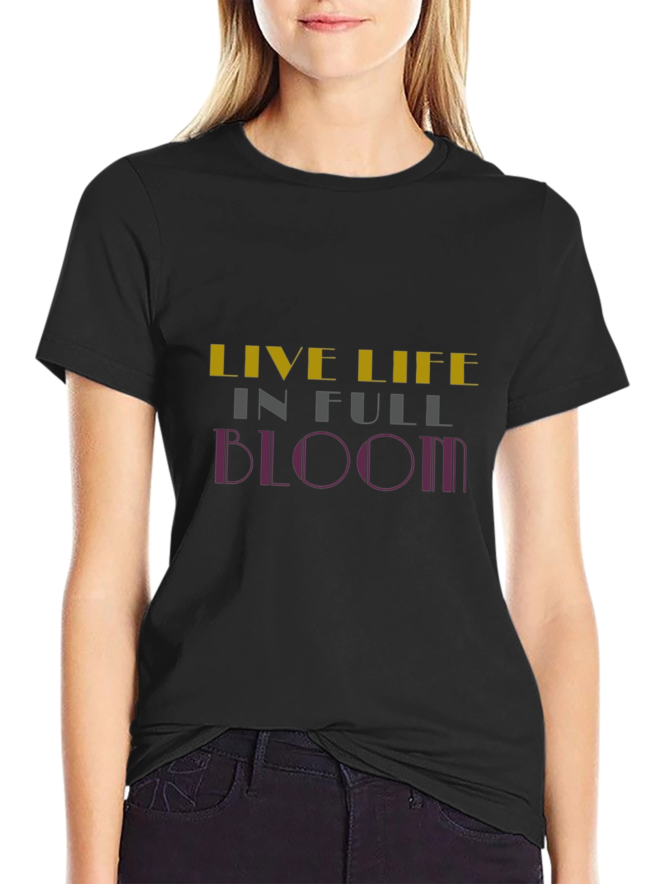 Live Life in Full Bloom Black Graphic T-Shirt