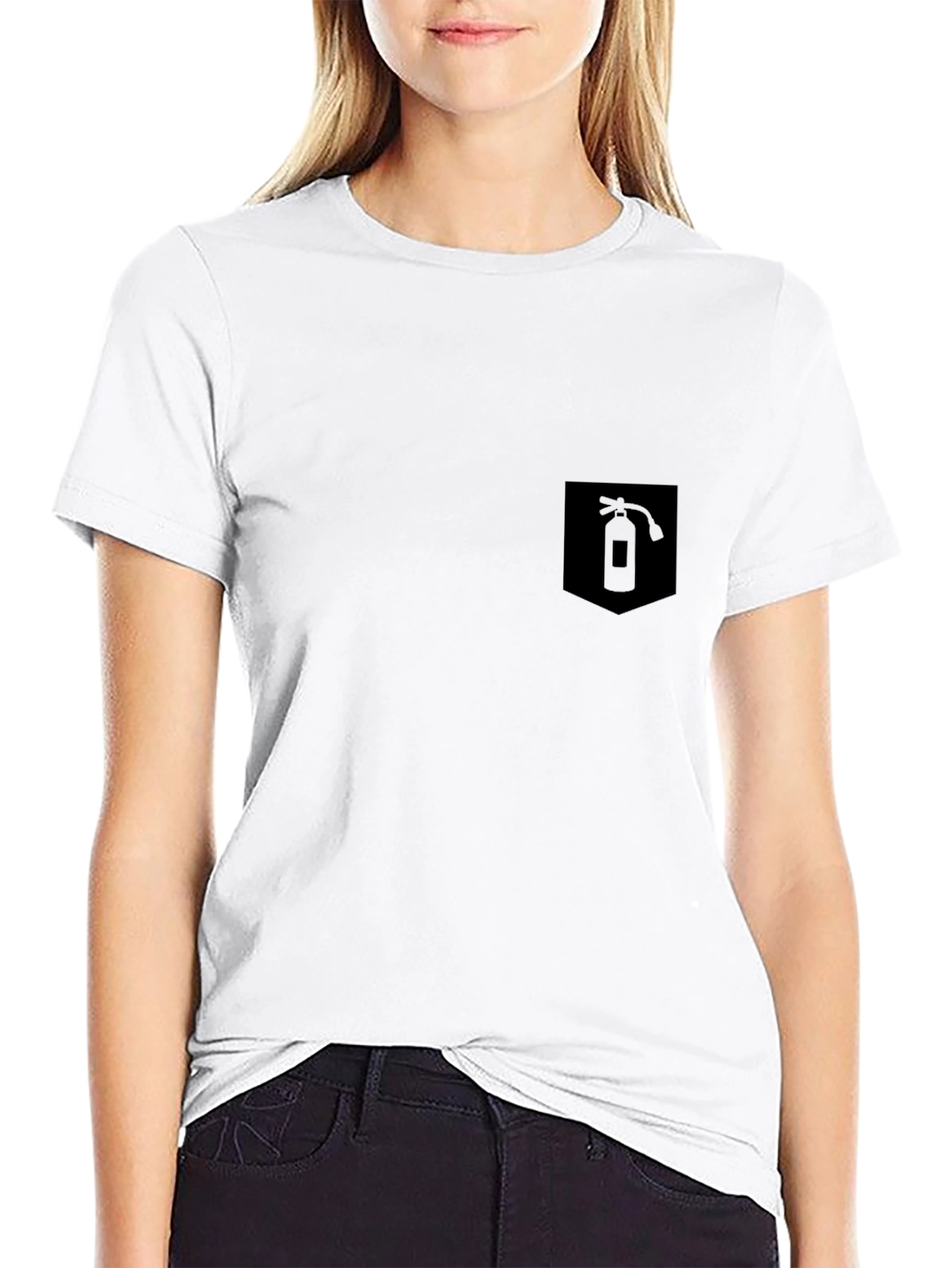 Mens Black T-Shirt w/ Fire Extinguisher Pocket Graphic
