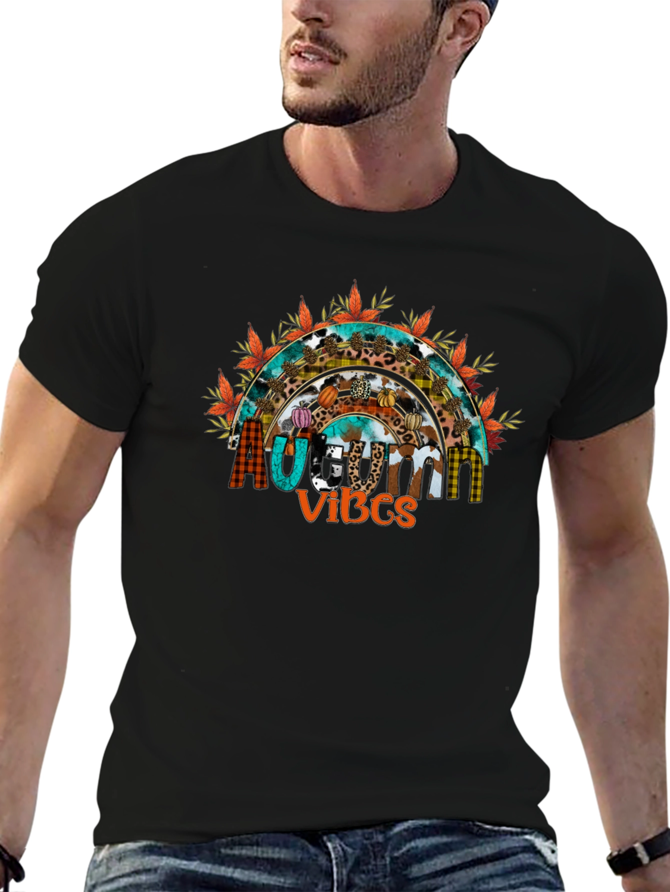 Autumn Vibes T-Shirt - Fall Season Rainbow Graphic Tee