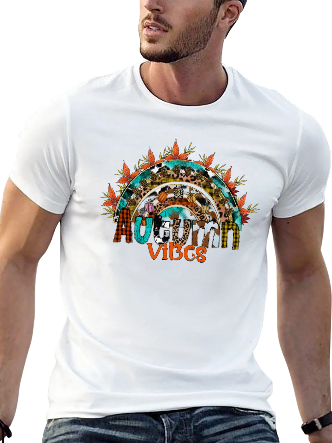 Autumn Vibes T-Shirt - Fall Season Rainbow Graphic Tee