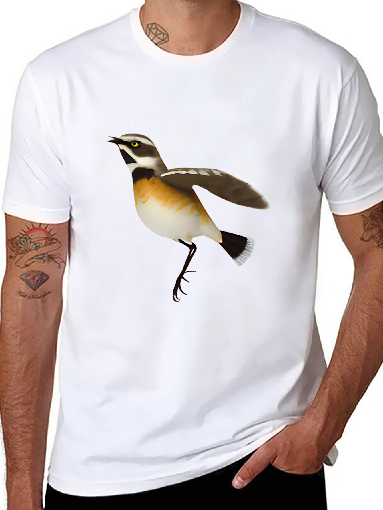 Bird Graphic Tee - Black Cotton Casual T-Shirt