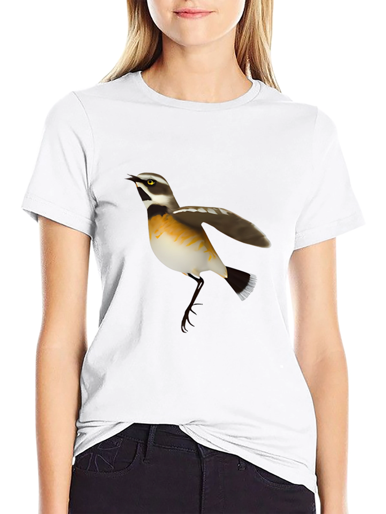 Bird Graphic Tee - Black Cotton Casual T-Shirt