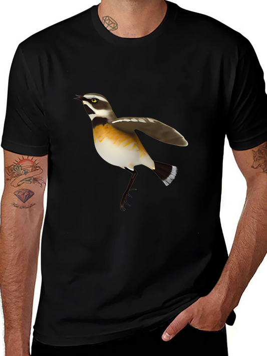 Bird Graphic Tee - Black Cotton Casual T-Shirt