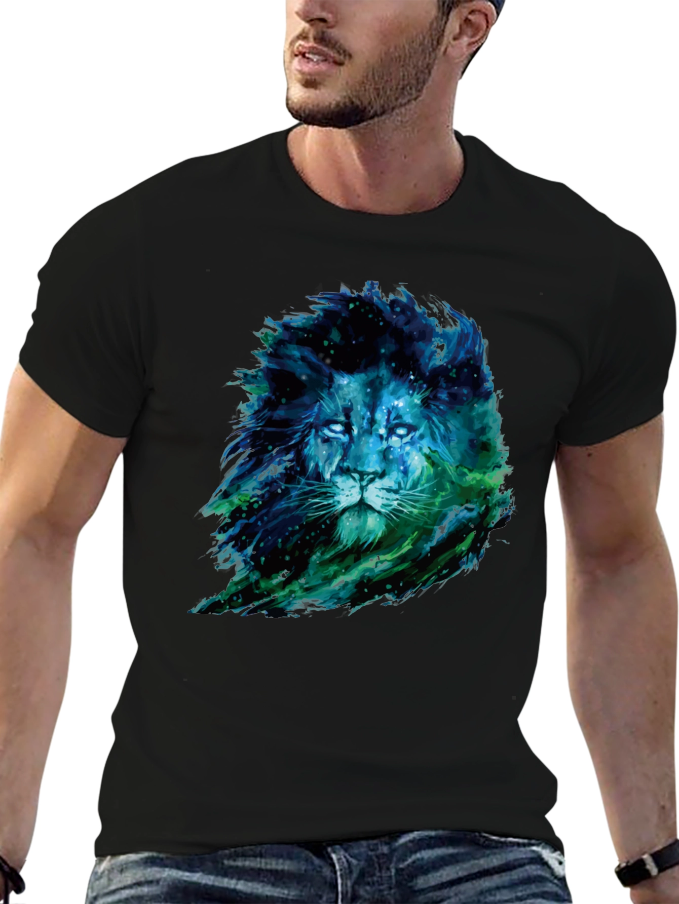Lion Nebula Graphic Print Black T-Shirt