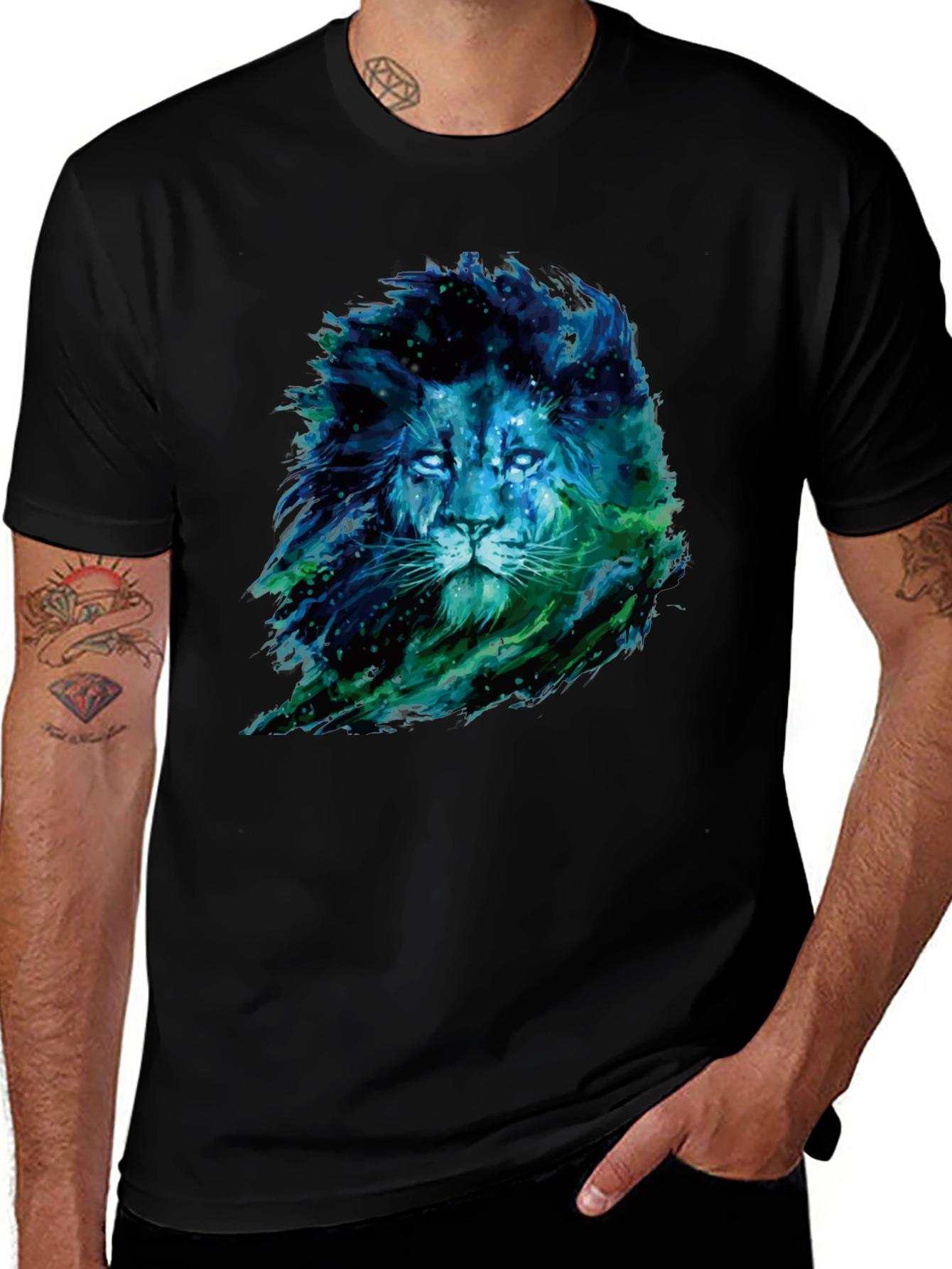 Lion Nebula Graphic Print Black T-Shirt