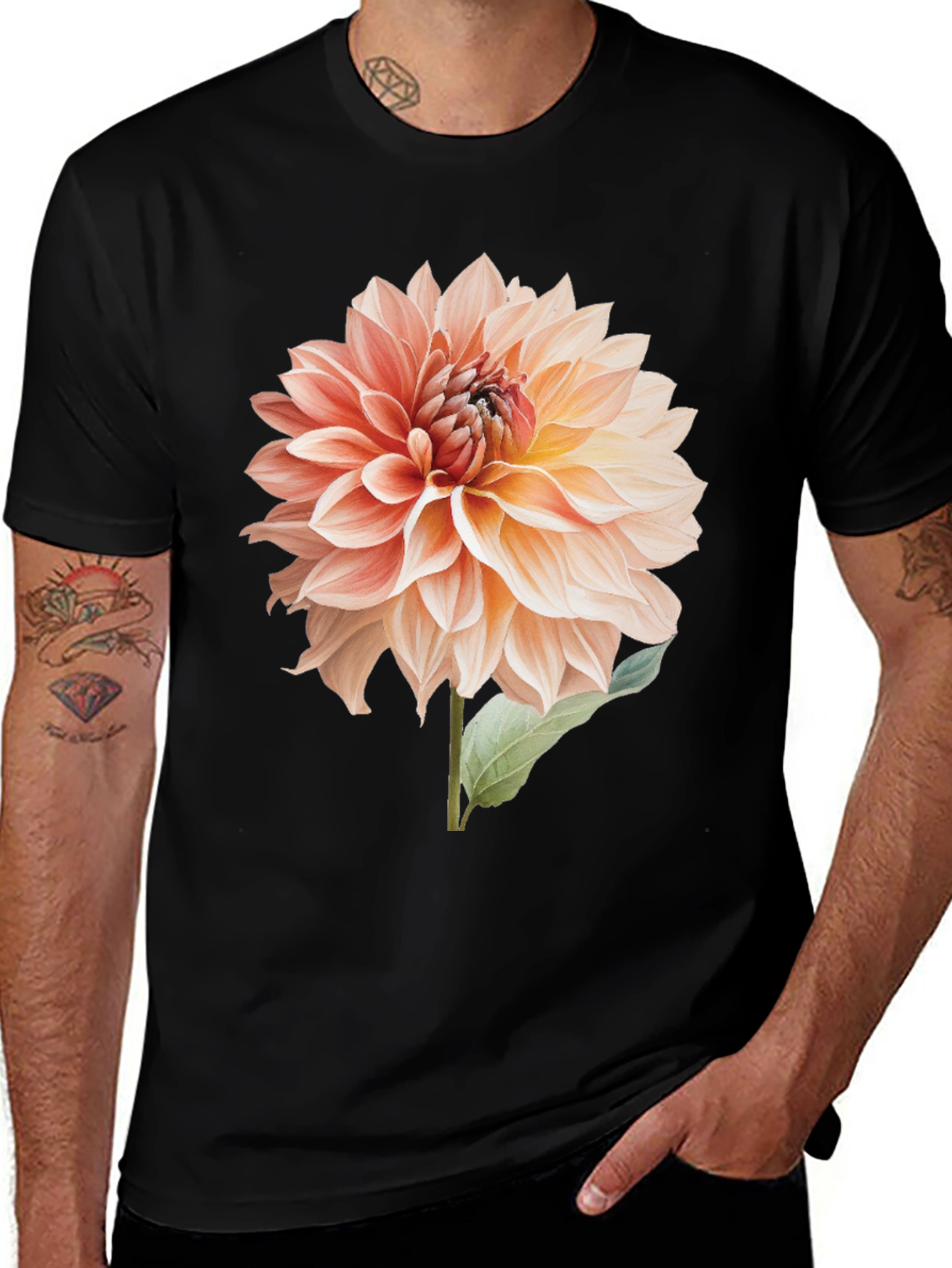 Floral Dahlia Graphic T-Shirt - Black