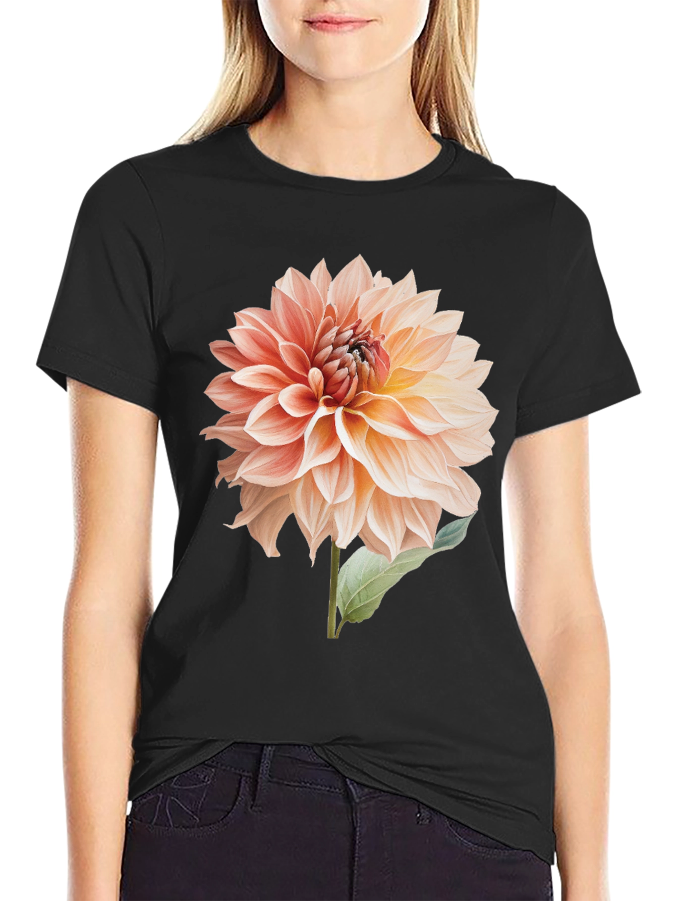 Floral Dahlia Graphic T-Shirt - Black