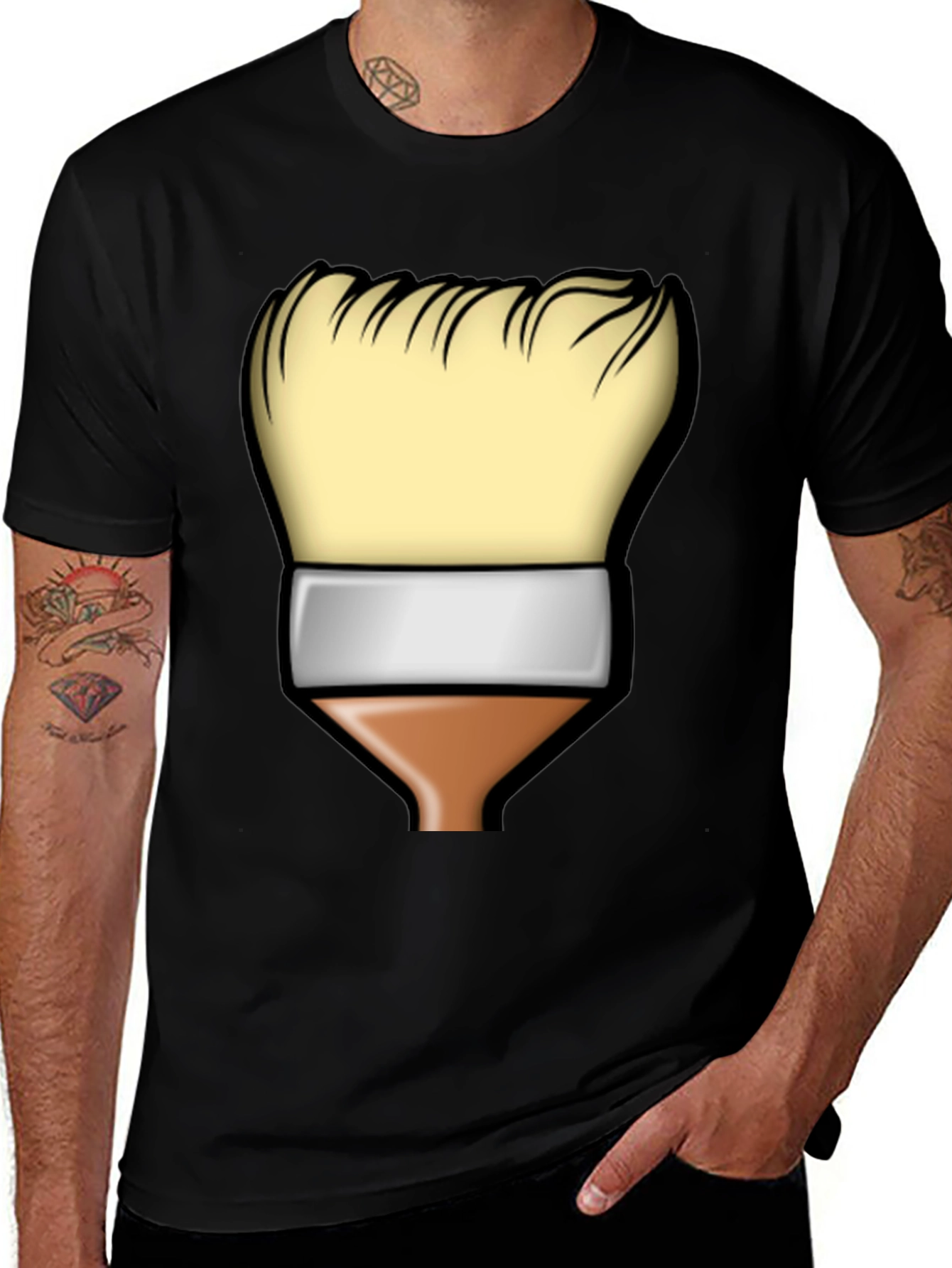 Paint Brush Graphic Tee - Artistic Black T-Shirt