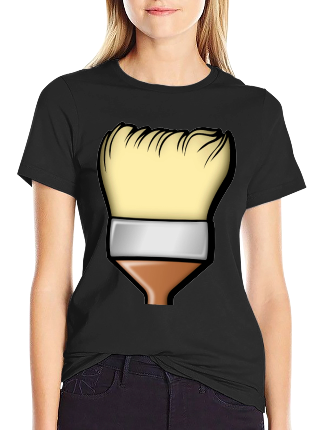 Paint Brush Graphic Tee - Artistic Black T-Shirt