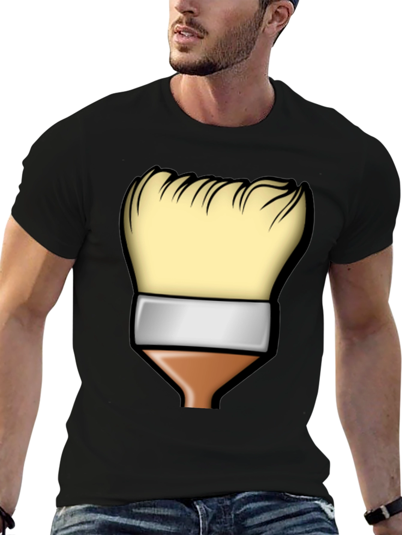 Paint Brush Graphic Tee - Artistic Black T-Shirt