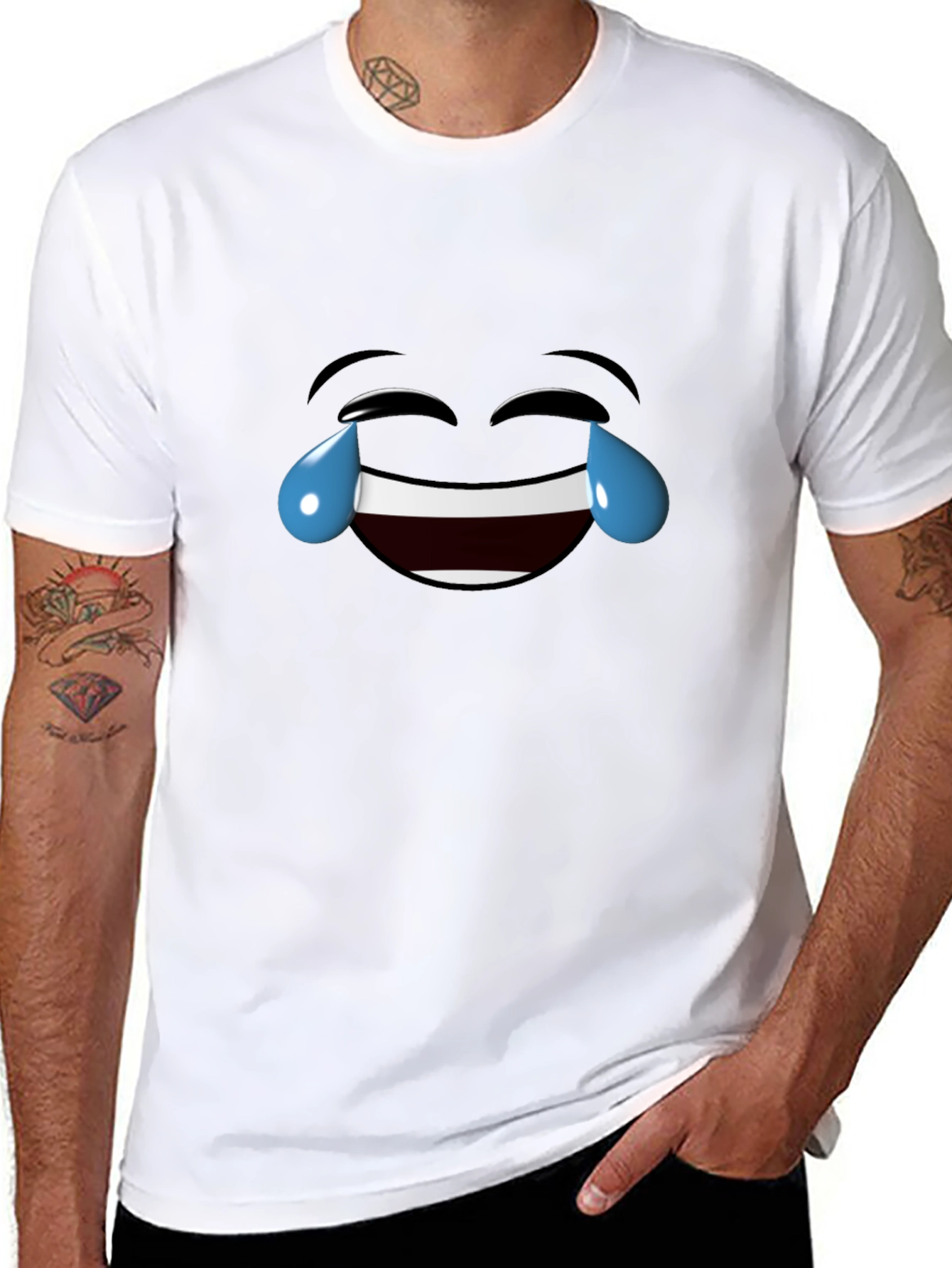 Laughing Emoji Black Cotton T-Shirt