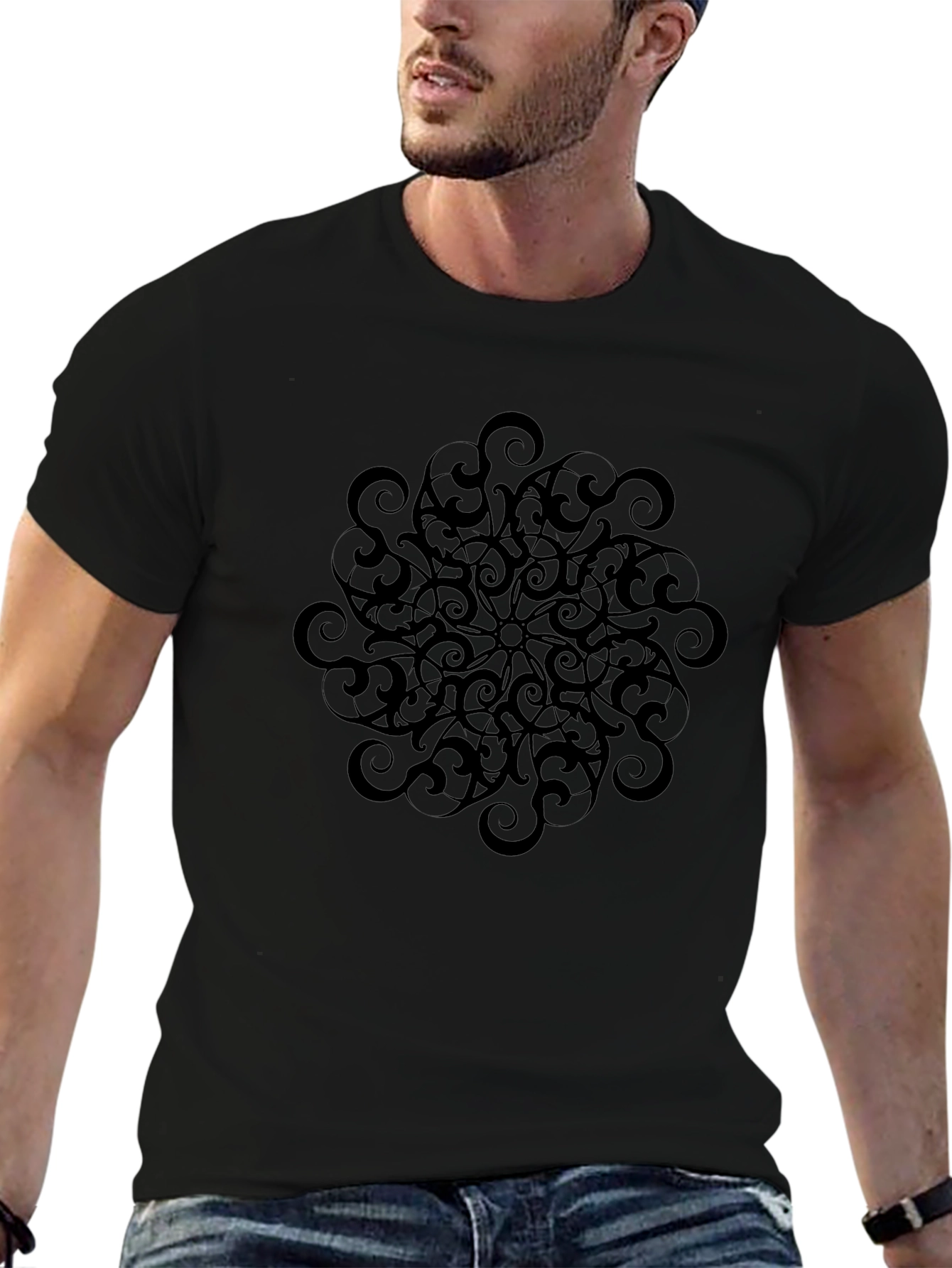 Abstract Mandala Graphic Black T-Shirt