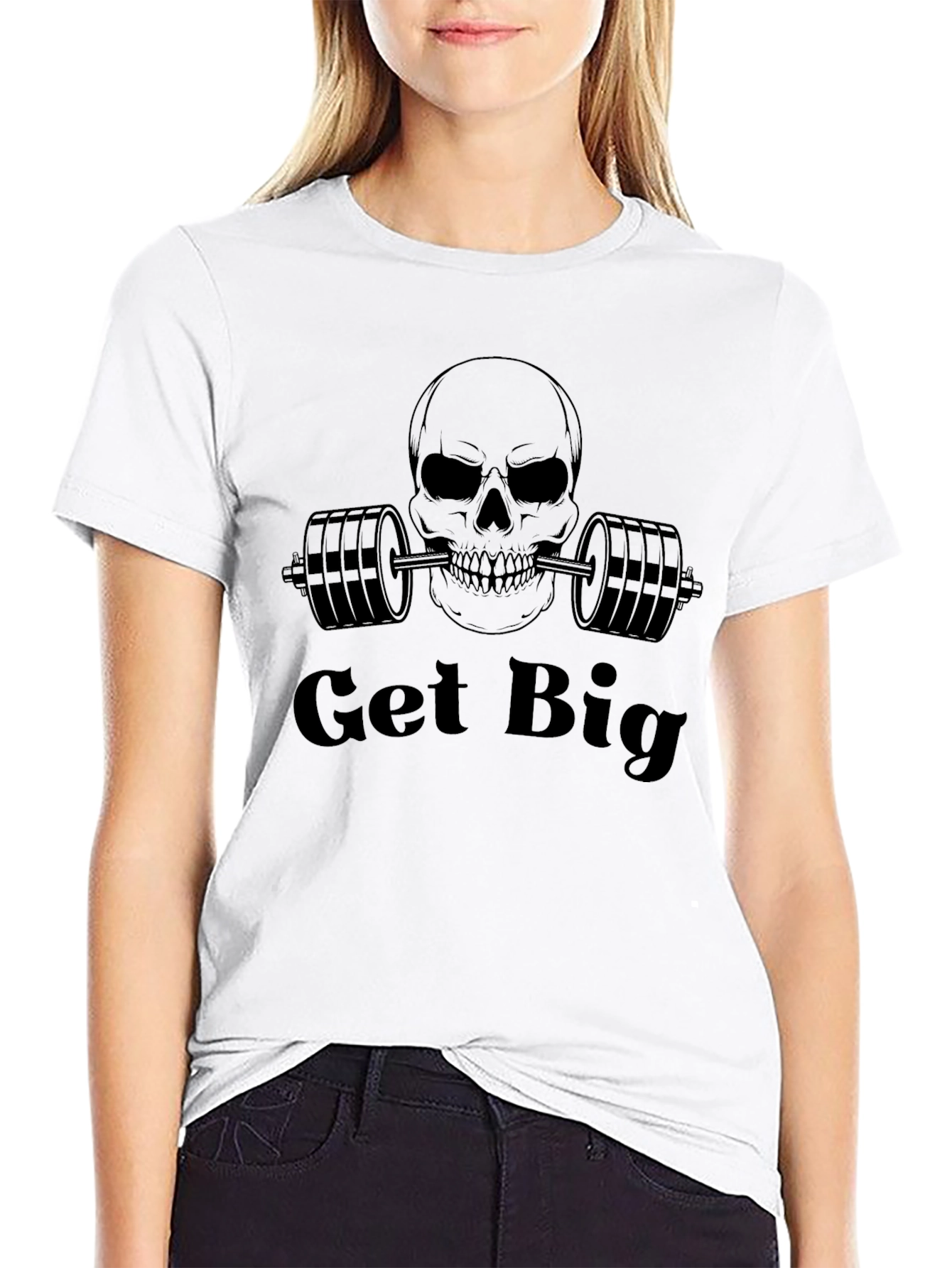 Get Big Skull Barbell Graphic T-Shirt