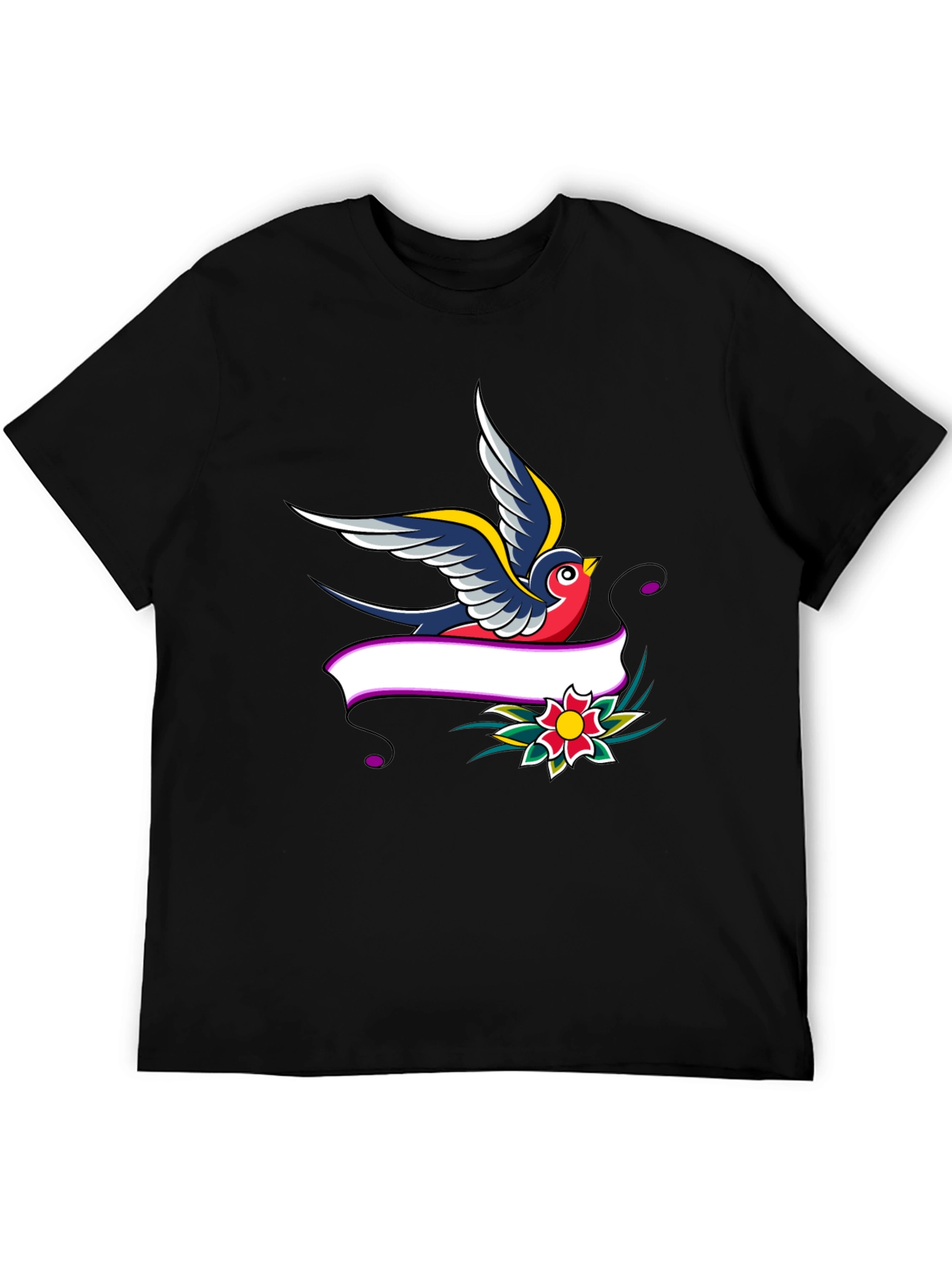 Swallow & Banner Graphic Print Black T-Shirt