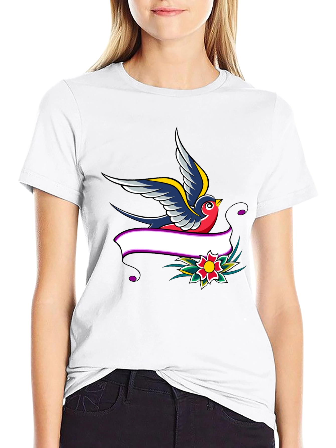Swallow & Banner Graphic Print Black T-Shirt